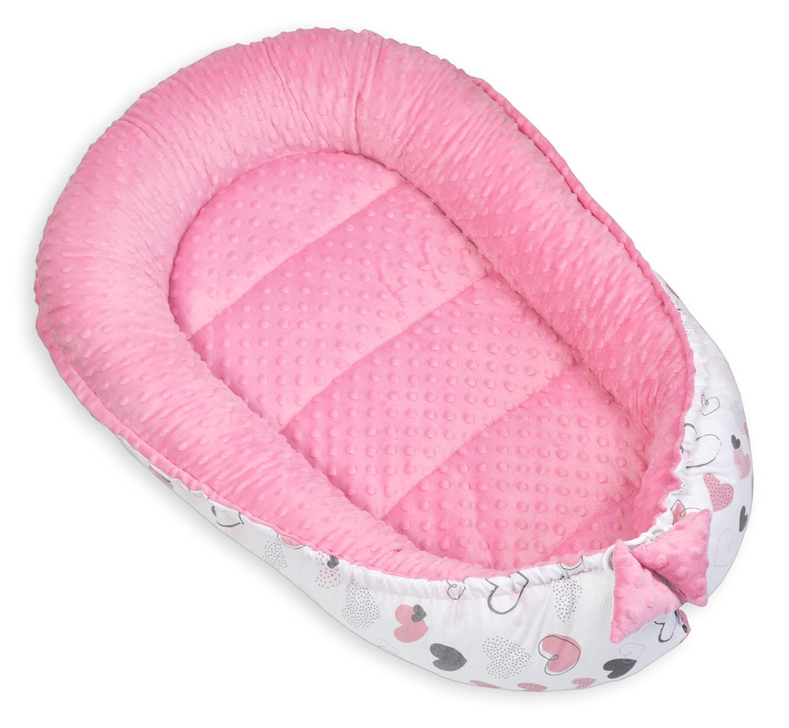 PIMKO Riduttore lettino Nido per Neonato Culla Nido per Neonato 90x60x12cm Baby Nest - cuori rosa