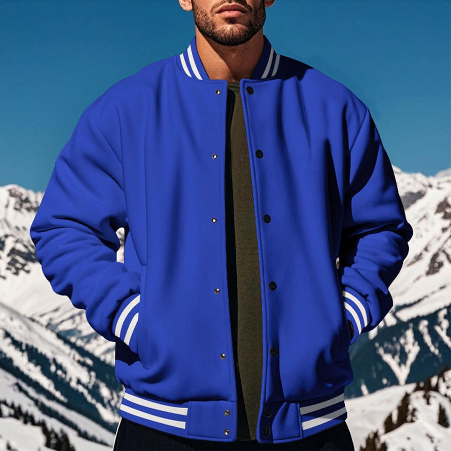 Men's Bomber Jacket Varsity Baseball Lightweight Loose | Men's Bomber Jacket Varsity Baseball Jackets Windbreaker Lightweight Loose Fit Button Down Fleece Casual Jacket