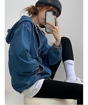 Amazon.com: Sexyshine Women's Hooded Denim Sweatshirt Button