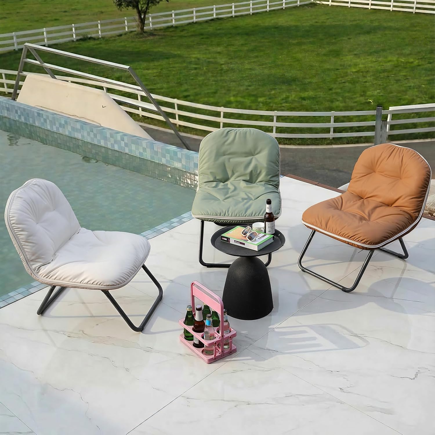 ZonLi Folding Vegan Leather Saucer Moon Chair, Comfy Soft Cozy Lounge Floor Chair for Adults,for Bedroom, Dorm, Living Room, Gaming Room, Study Corner, Portable Seat,Green