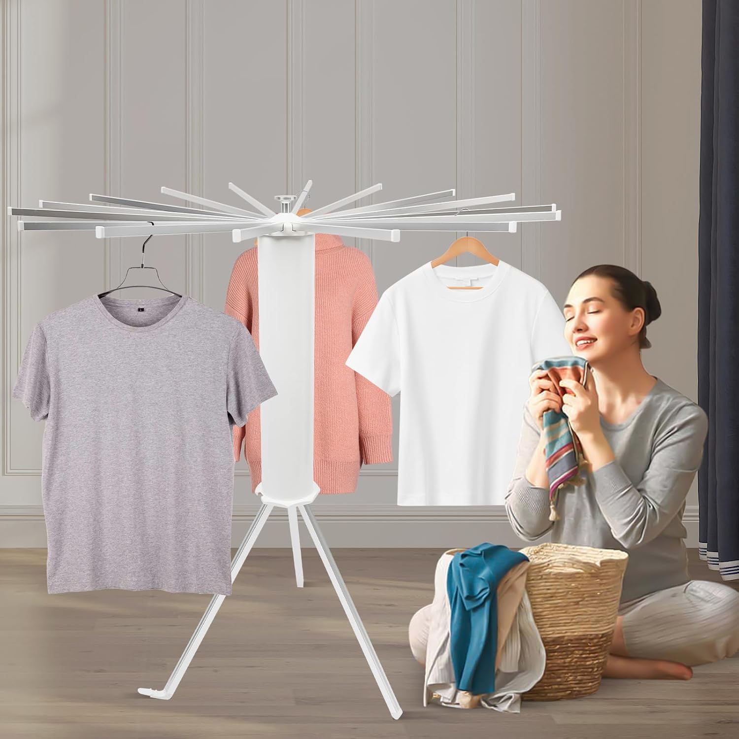 16-Arm Wall Mounted Clothes Drying Rack, Foldable Aluminum Laundry Rack for Small Spaces, Bathroom, Balcony - Heavy Duty & Space Saving