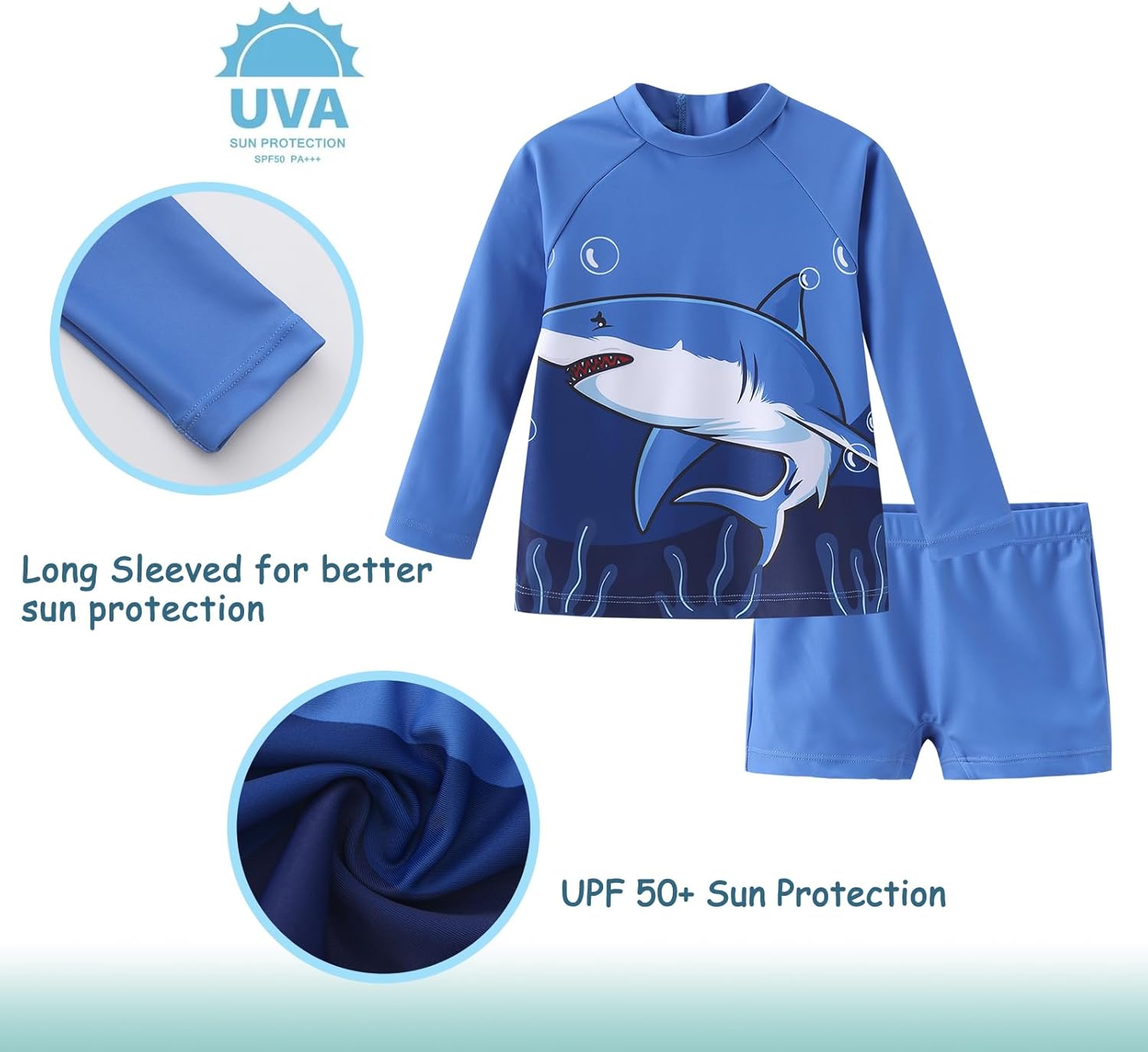 Toddlers and Baby Boys Rash Guard Swimsuits Set for Boys Long Sleeve Swim Shirt with Swim Trunks Two Piece Swim Set - Image 3