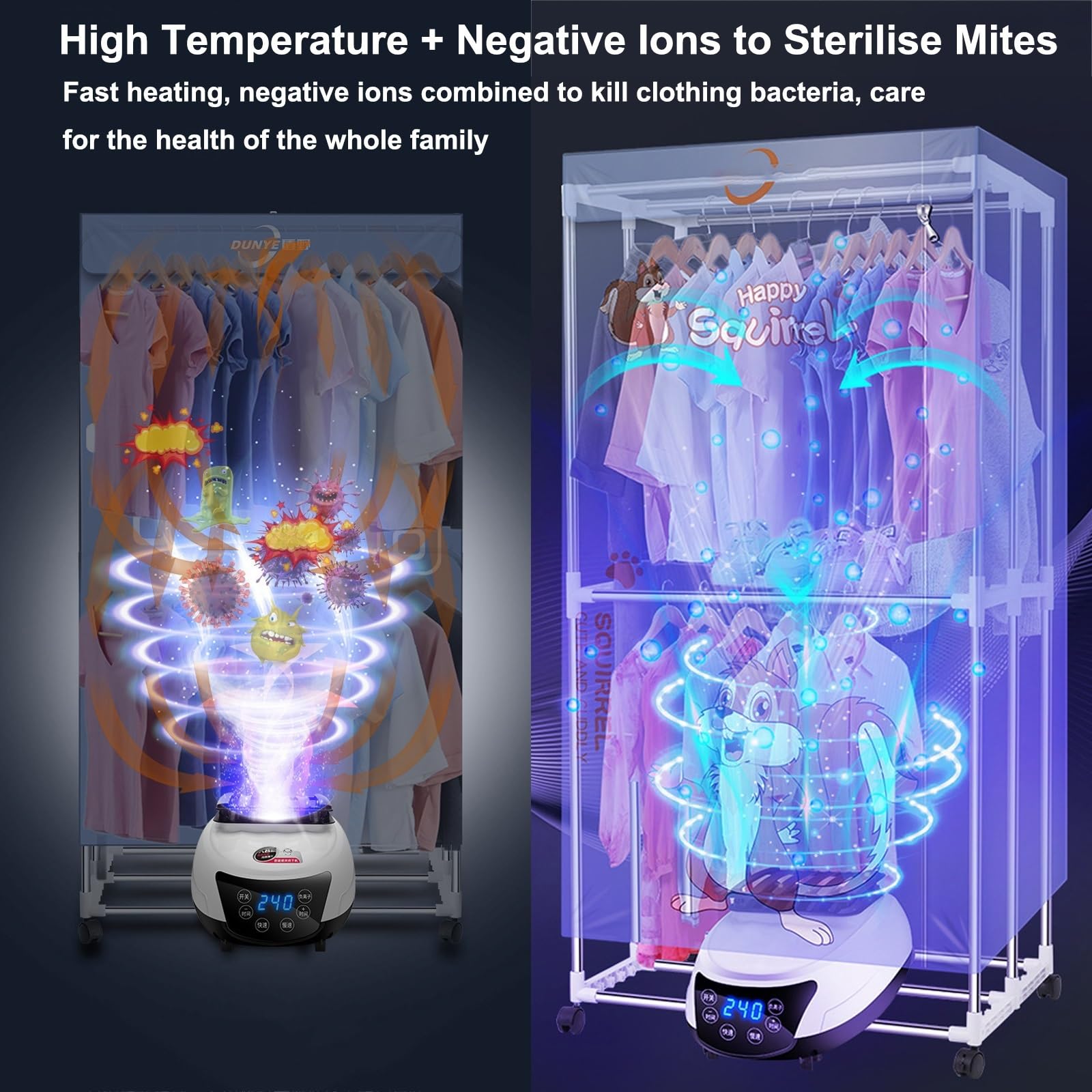 Secadora de Ropa Eléctrica, Secadora de Ropa Portátil con Calefacción de 2000W/2300W con Control Remoto, para Secado de Ropa para El Hogar, Ropa de Bebé, Temporización de 240 Minutos (Size : Four but