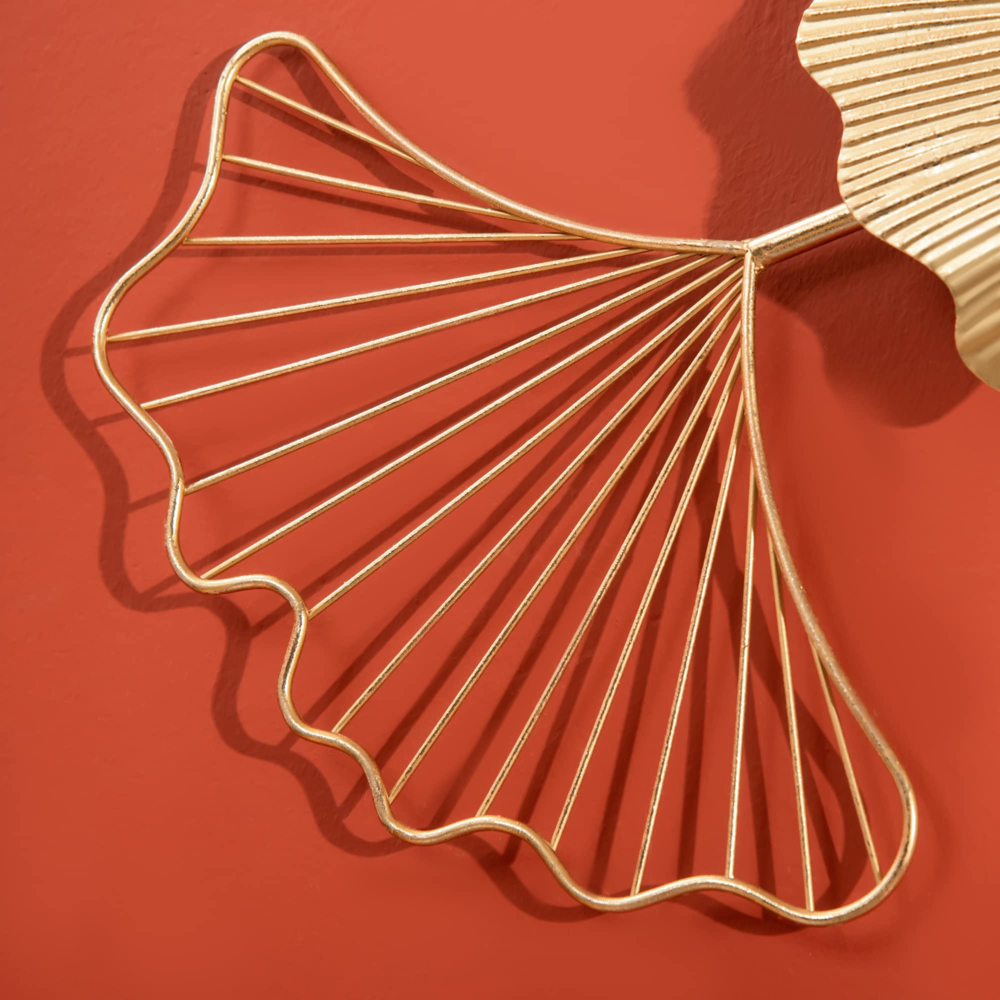 HOMCOM Decorazione Murale 3D in Metallo, Wall Art Dorata con Foglie di Ginkgo 138x70cm