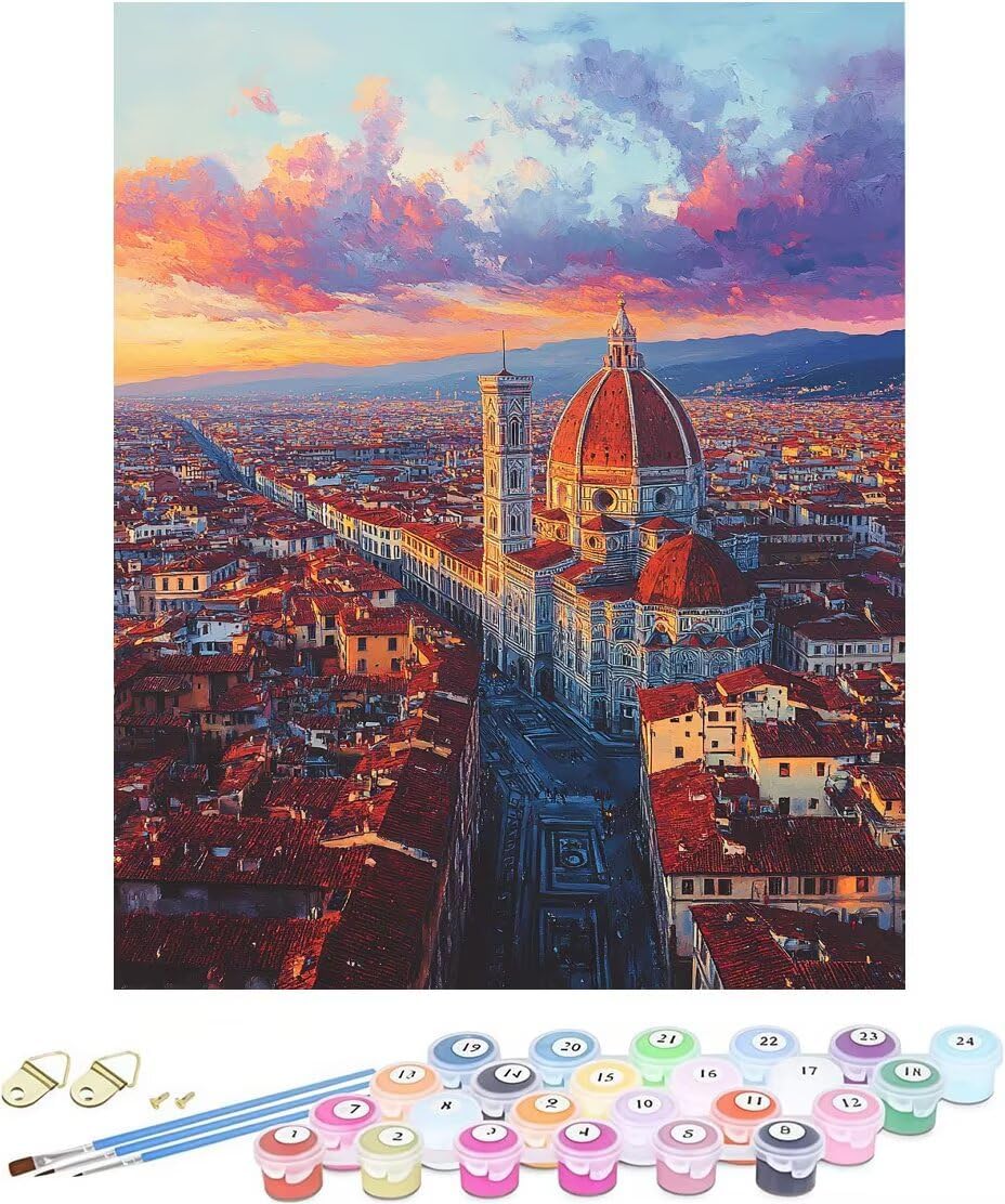 Paint by Numbers Florence Cathedral Painting by Numbers for Adults City, Adult Crafts Paintings DIY Kits for Adults Colorful Canvas Oil Art Kits for Home Wall Decor, Gifts Frameless 80x120cm 7-441V