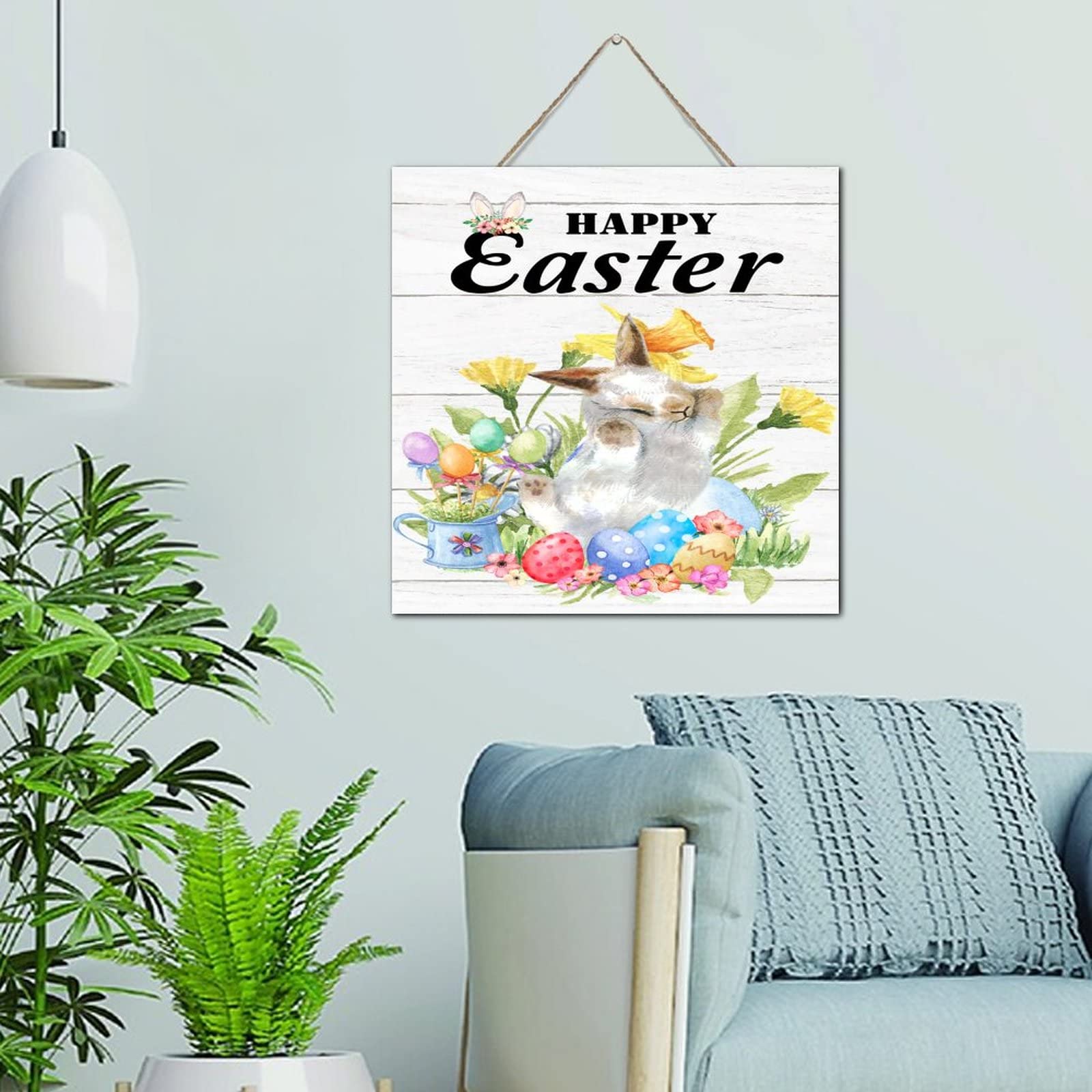 Letrero de madera Happy Easter Bunny regalo de Pascua para decoracion de pared de casa nueva
