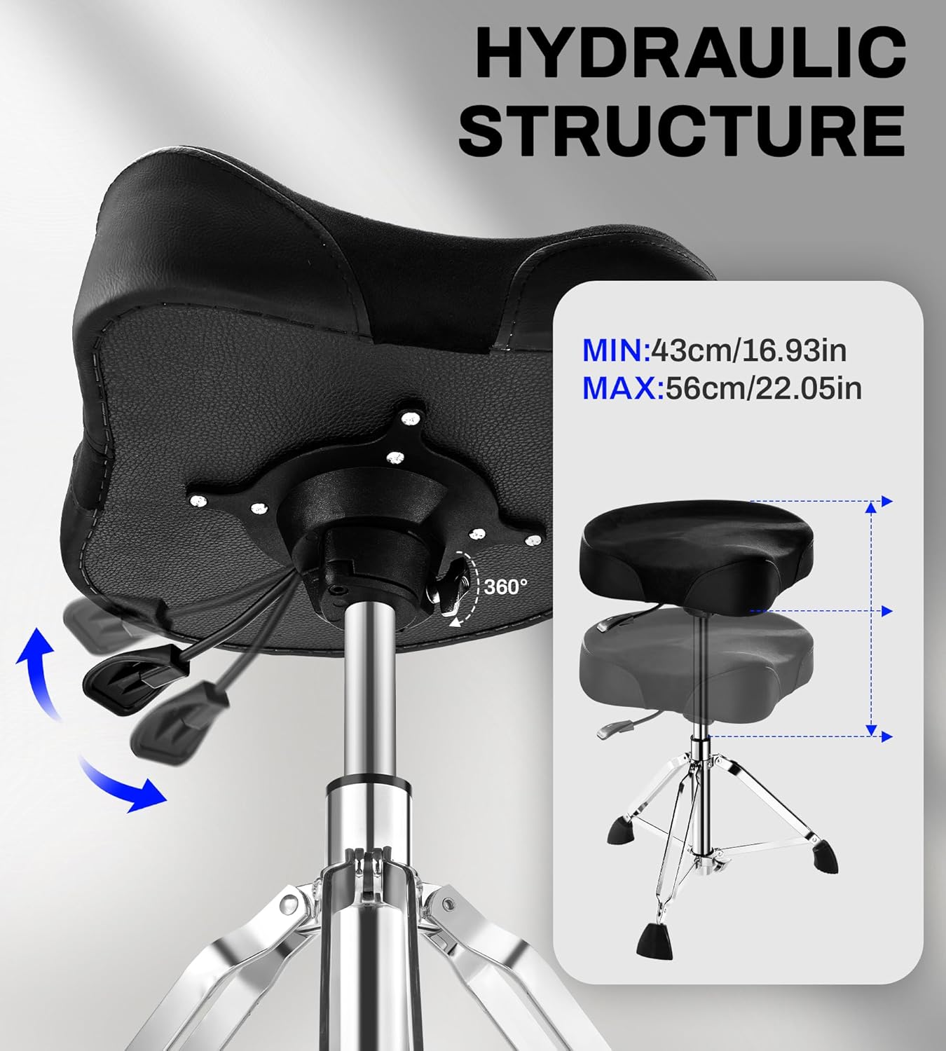 Vangoa Saddle Drum Throne, Hydraulic Heavy Duty Drum Seat Stool Chair Height Adjustable, Motorcycle Style, for Adults Drummers