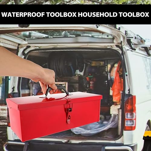 Miniatura 6 de YARNOW Caja de herramientas de hoja de hierro rojo con cerradura, caja de herramientas portátil de metal de 15 x 6.3 x 5.1 pulgadas para