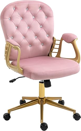 Silla de escritorio de oficina de terciopelo cómoda con patas y brazos dorados, moderna y cómoda silla de maquillaje con respaldo y ruedas con botón