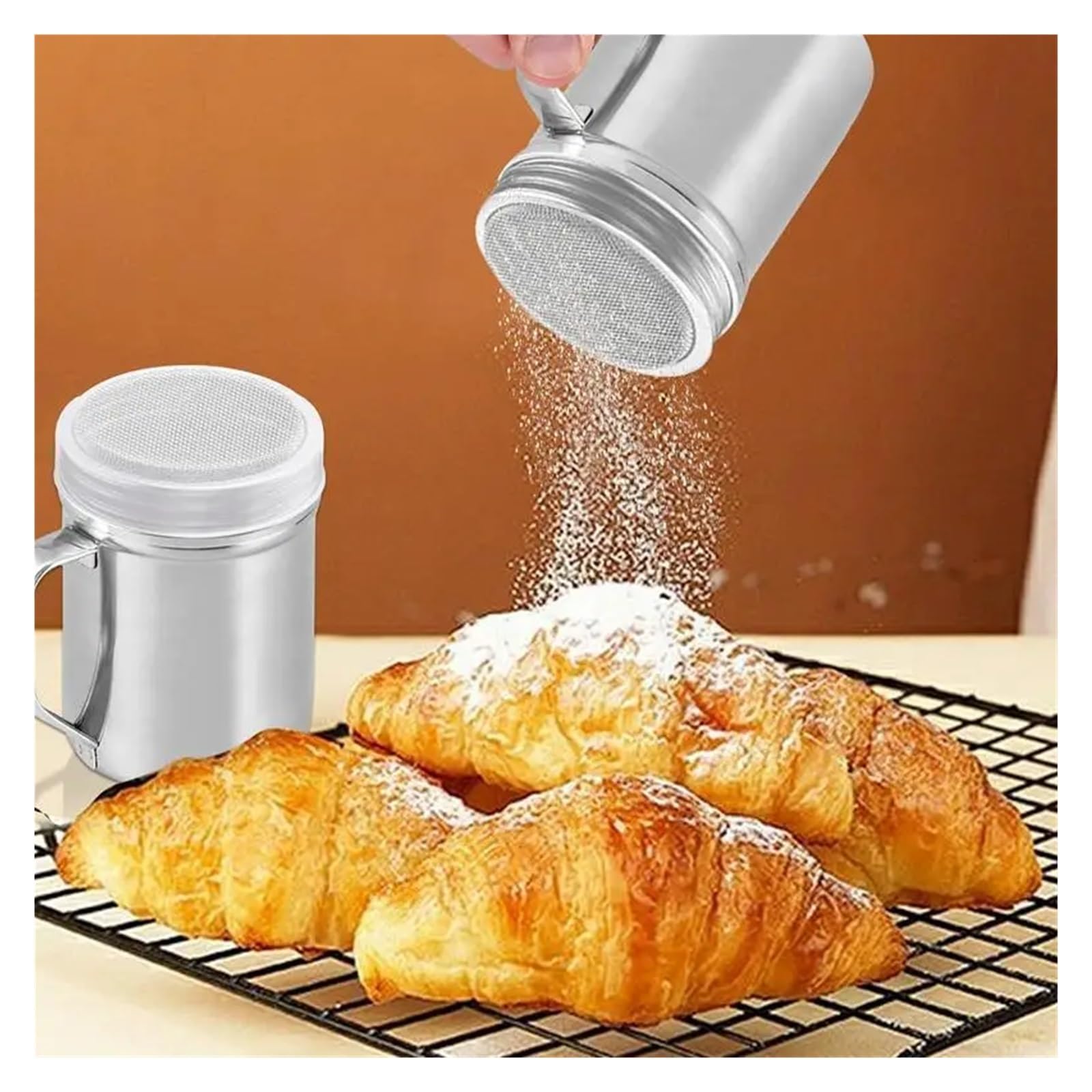 Pulverstreuer Edelstahlstreuer, Puderzuckerstreuer mit Griff, Metallstreuer, feinmaschiges Pfeffersalz