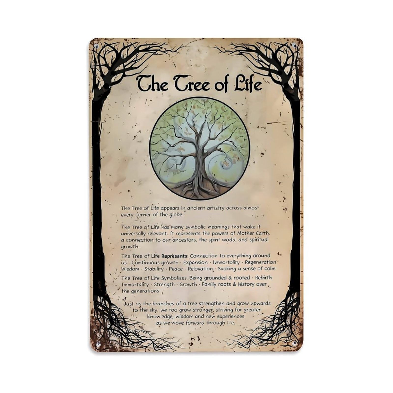 Jdfenggu Vintage Tree Of Life Symbolic Artwork Retro Metal Tin Sign, Decor Art Poster For Bar, Home, Man Cave, Kitchen, Laundry Room Gift 8X12inch