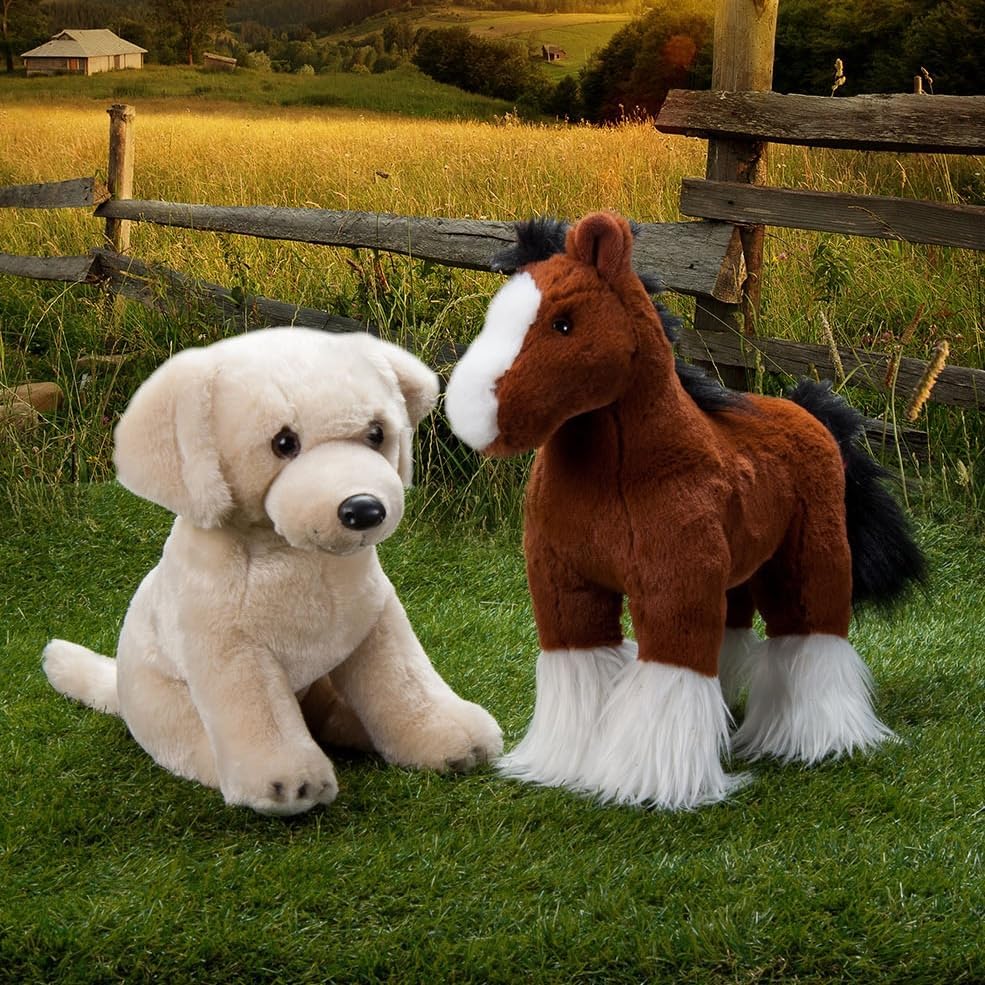 Miniatura 5 de The Petting Zoo Caballo Clydesdale de Pie Animal de Peluche, Regalos para Niños, Wild Onez Animales de Granja, Juguete de Peluche de Caballo Marrón,
