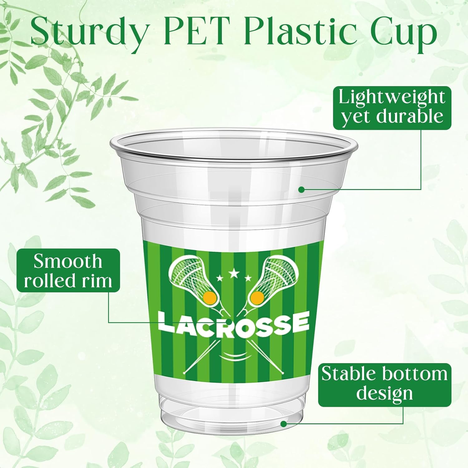 Willinglong 100 Pcs Lacrosse Party Supplies Disposable Plastic Cups Bulk 12 oz Green Lax Decoration Cups Lacrosse Sport Games Themed Birthday Party Decorations
