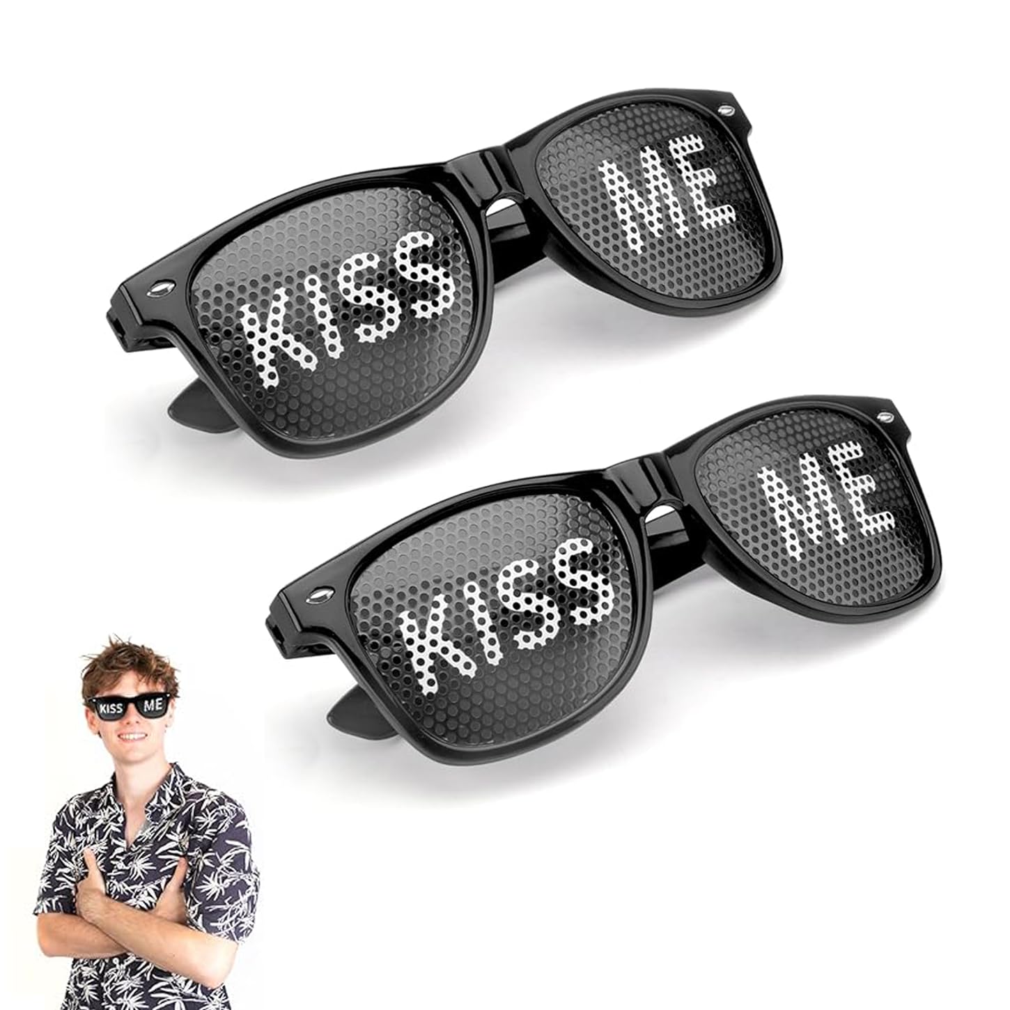 ZMDMAH 2 x Party Glasses with Kiss Me Motif for Parties, Clubs, Malle and Carnival, Photo Props