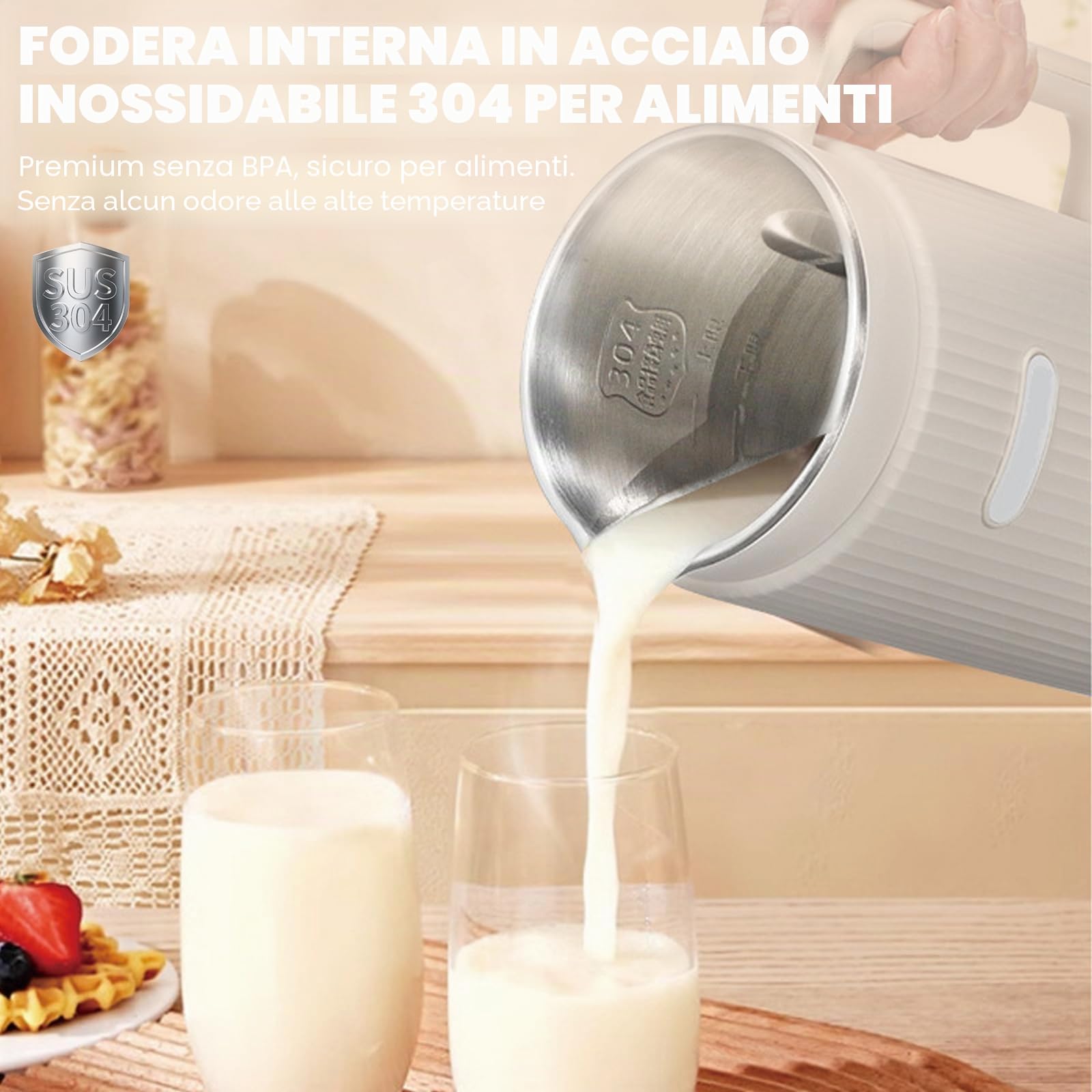Macchina per latte di noci 8 in 1 di jackfru, latte vegetale 1.2L con autopulente, mantenimento in caldo e timer, per latte di mandorle, avena e soia