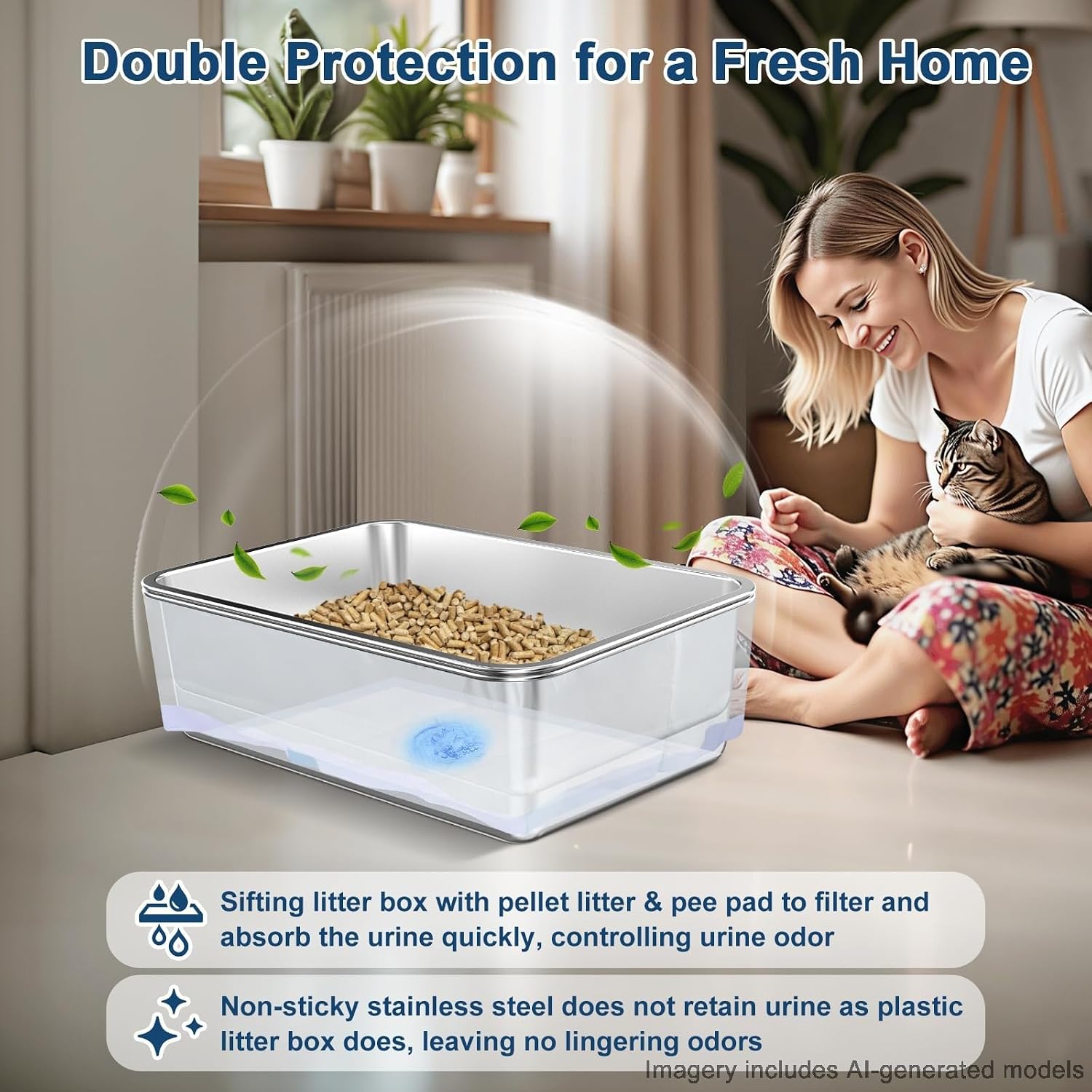 SuzziPaws XL Stainless Steel Sifting Litter Box for Pine Pellets Multi-Cats image 5