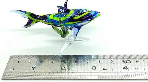 Miniatura 2 de Figuras miniatura de animales marinos con algas marinas, animales soplados a mano, arte coleccionable para decorar (tiburón oscuro con algas marinas)