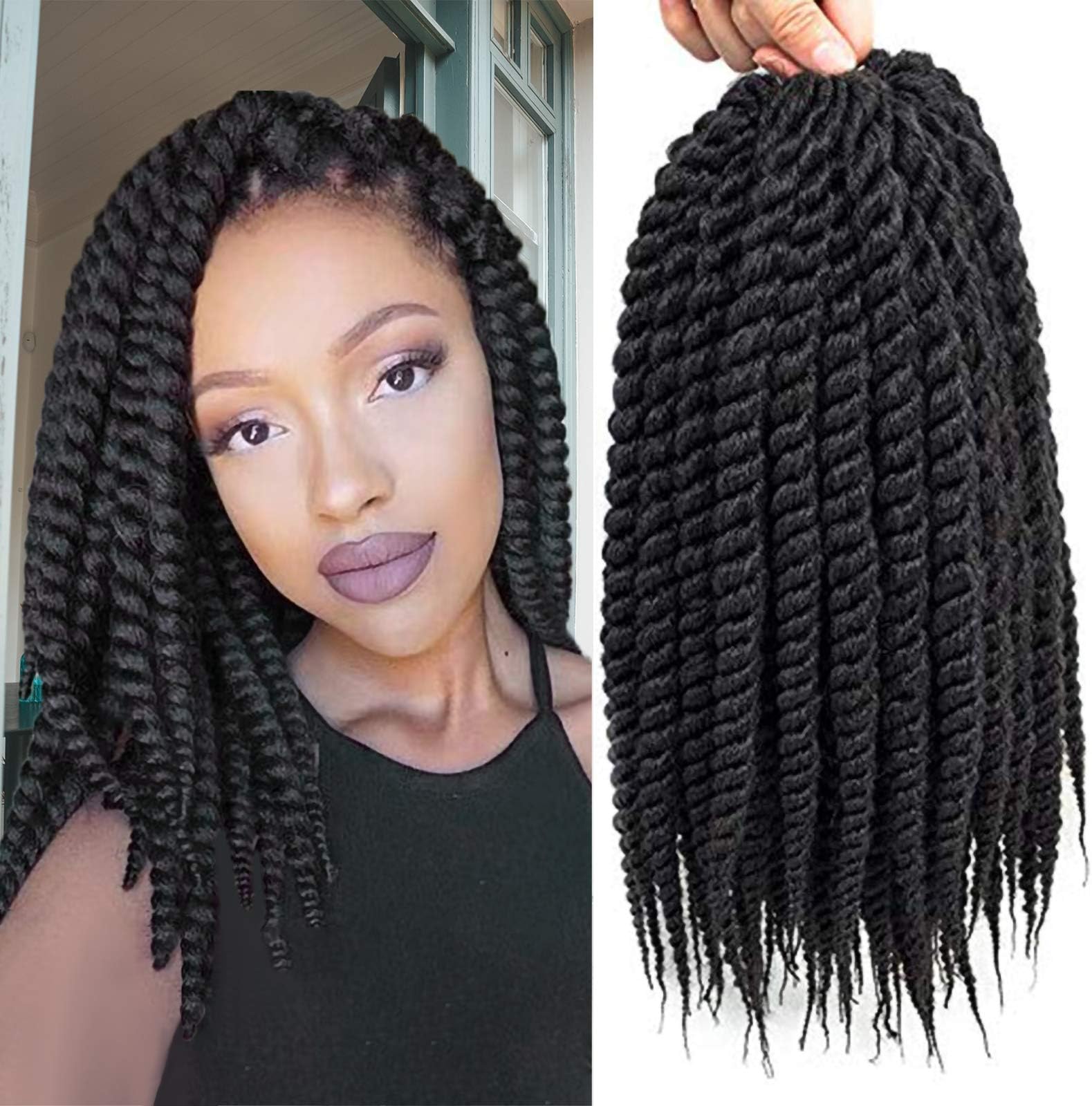 Admutty Havana Twist Crochet Hair 6 Packs 12 inch Crochet Braids Senegalese Twist Crochet Braiding Hair (1B)