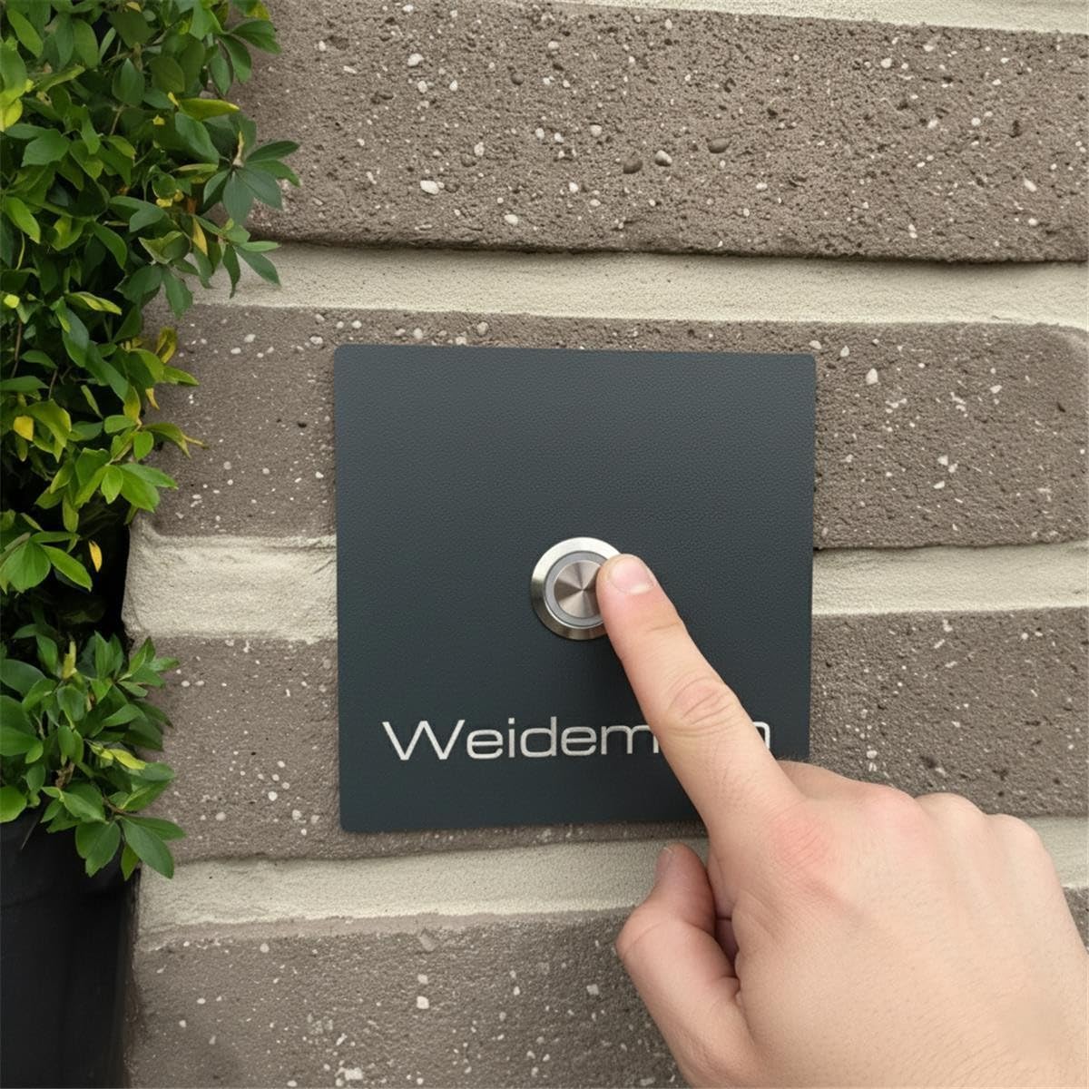 Metzler Funkklingel batteriebetrieben oder kabelgebunden – Edelstahl Türklingel V2A für Außenbereich, wetterfest, Klingelplatte mit Gravur, Anthrazit RAL 7016, 10 x 10 cm