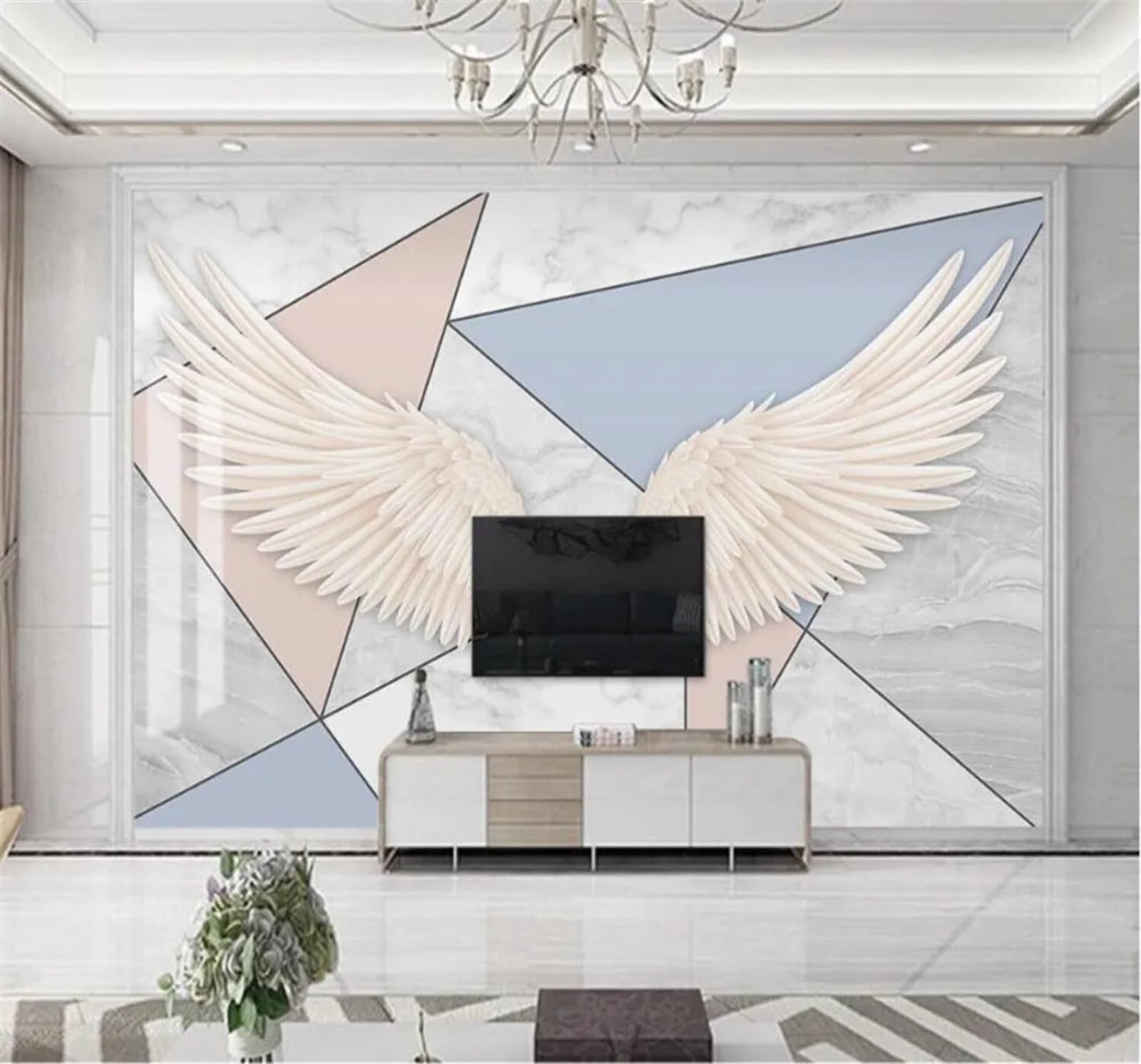 Tzxztt Minimalist Geometric Marble Effect Gold Wings Modern 3D Wallpaper Premium Textured Silk Neutral Tones Material Ideal for Living Room Bedroom-400cm×280cm