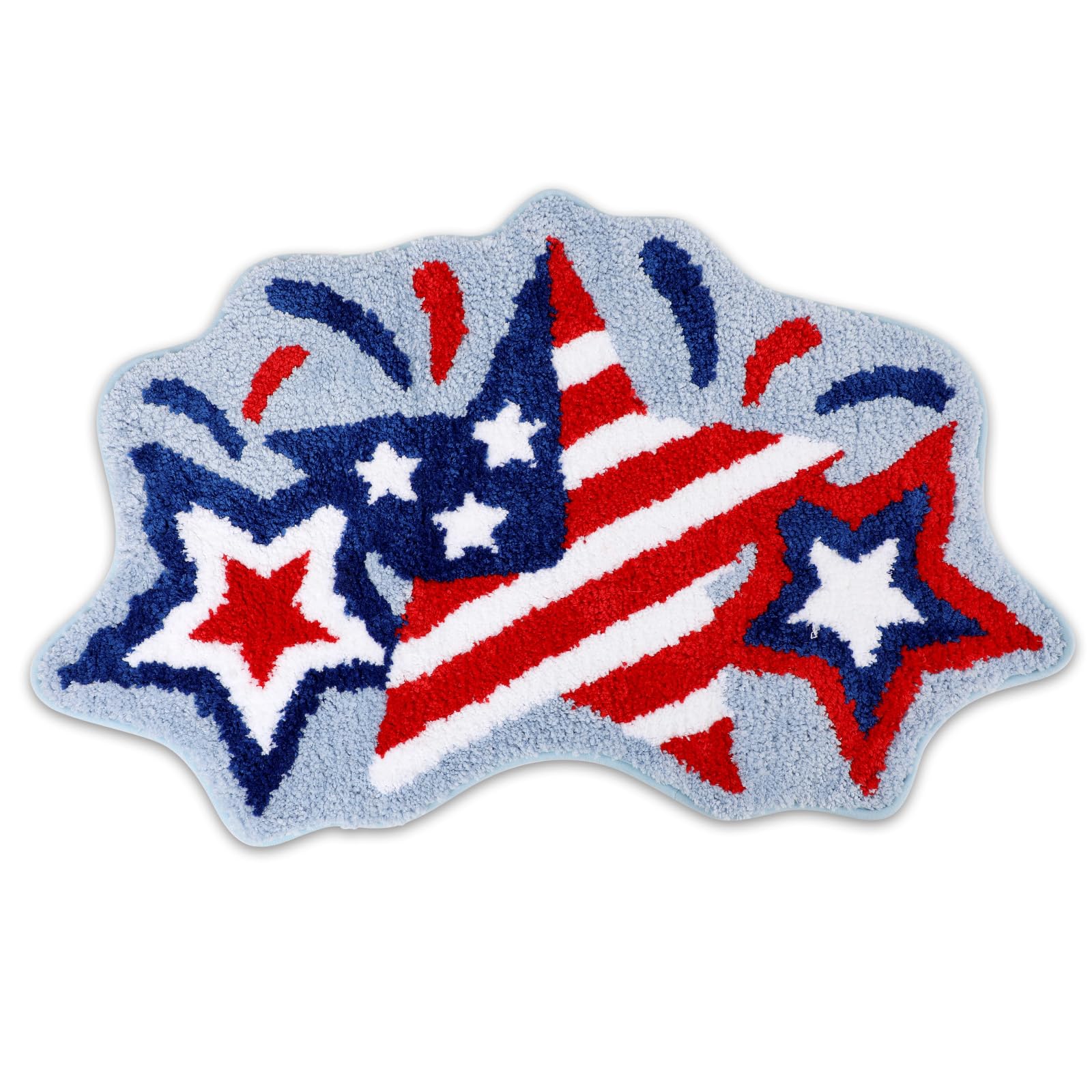 4th of July Bath Mat Patriotic Rug Stars Tufted Rug Non-Slip Floor Mat for Bathroom Rug Soft Absorbent Bathroom Rug Floor Bathroom Decor Independence