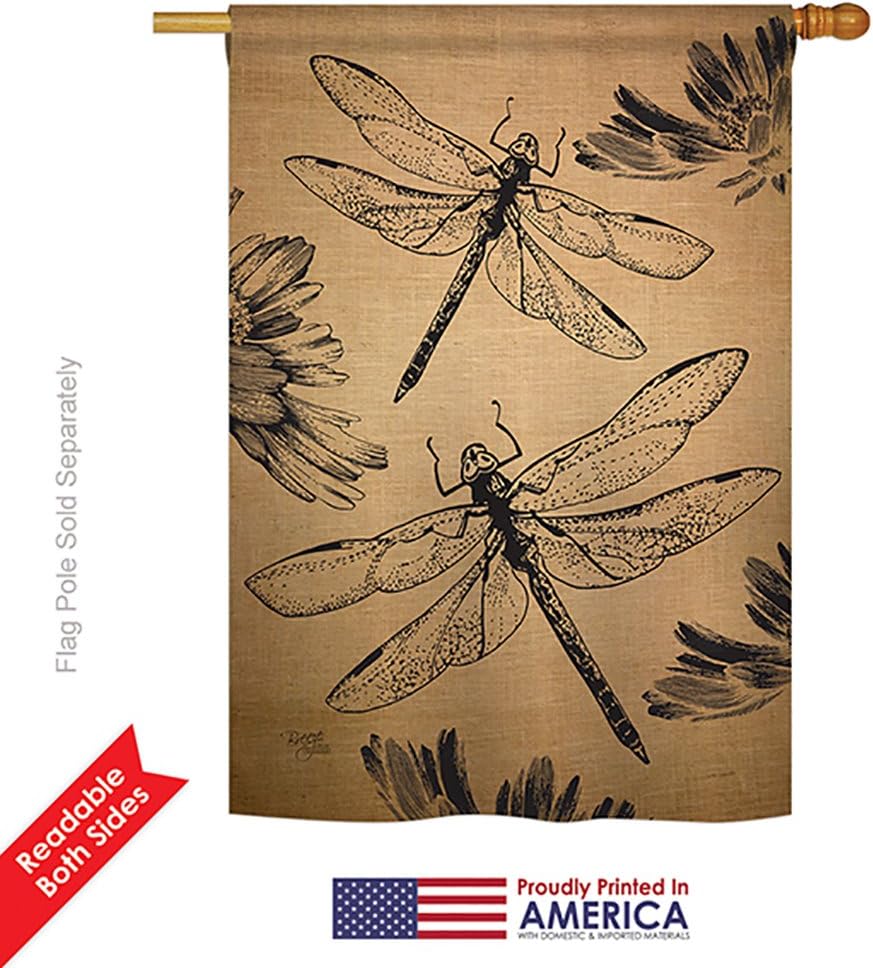 Breeze Decor - Dragonfly Burlap Garden Friends - Everyday Bugs & Frogs Impressions Decorative Vertical House Flag 28" x 40" Printed in USA