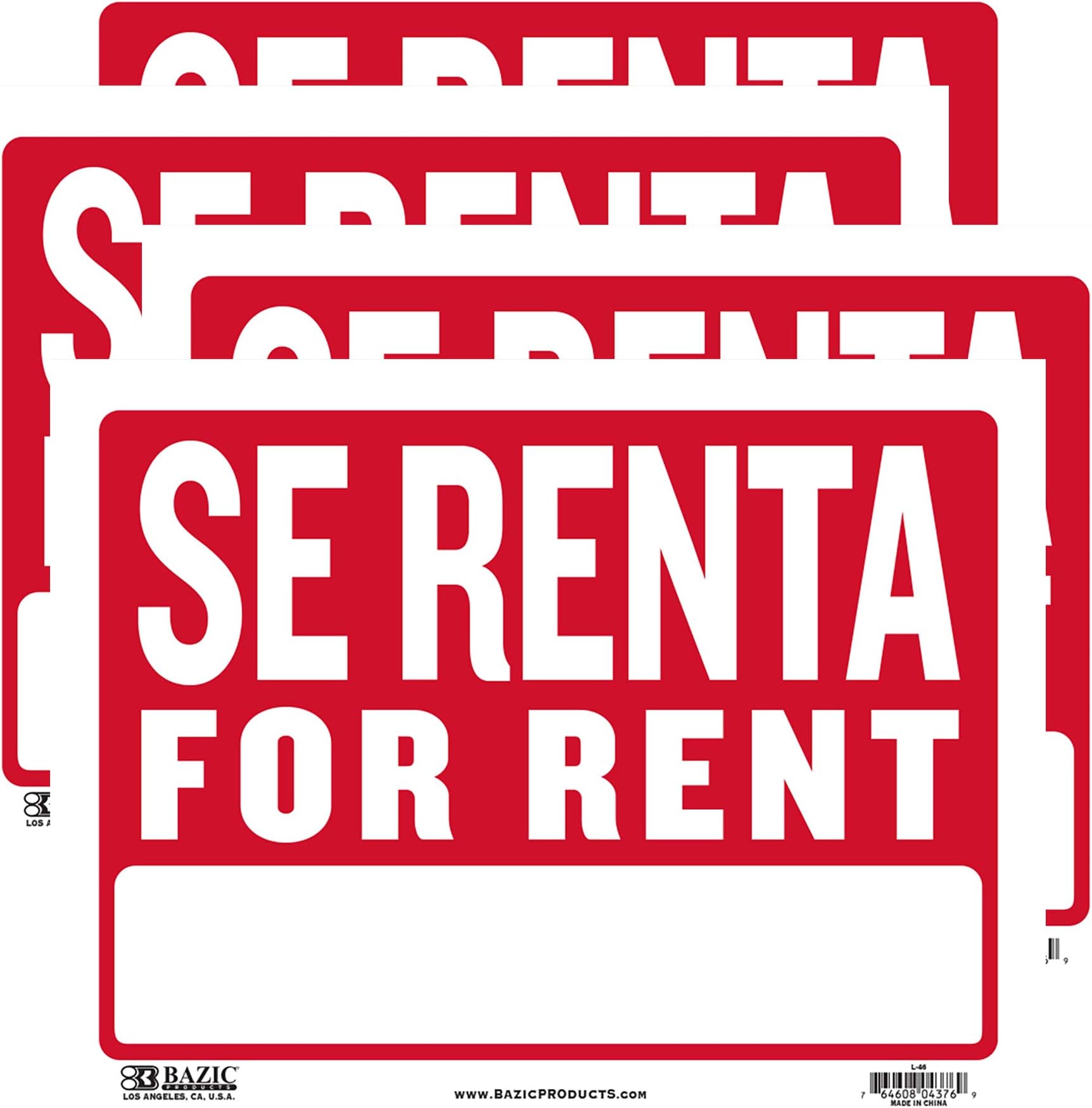 BAZIC Se Renta Sign 9"X12", For Rent Signage, Lease Rental House Home Apartment Car Auto Store Shops, Waterproof Indoor Signs, 4-Pack