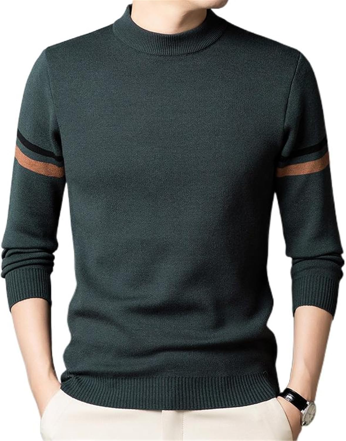 Men's Thick Round Neck Base Sweater for Winter Casual Knit