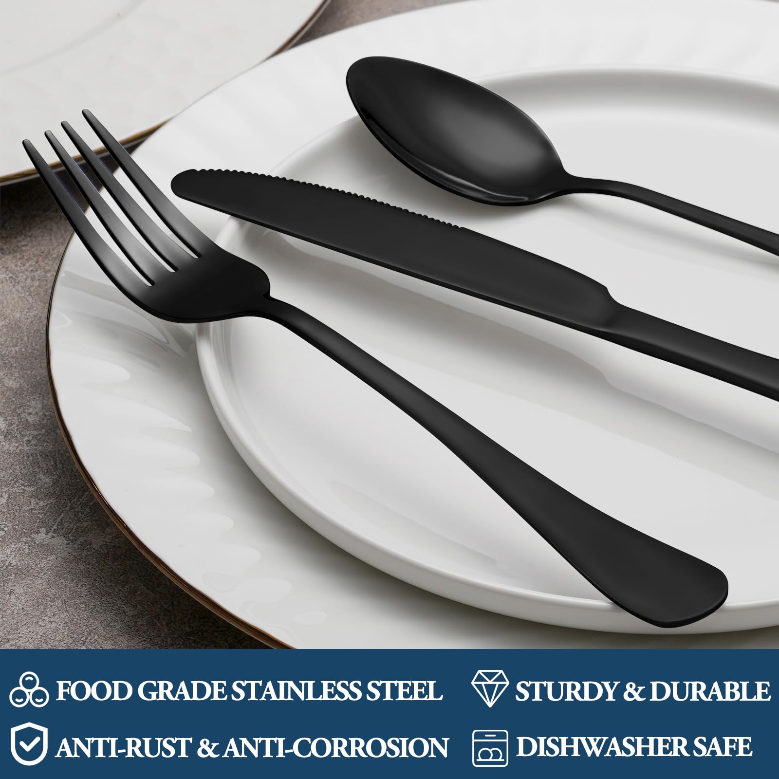 16 Piece Black Dinner Forks Set, Food-Grade Stainless Steel Silverware Forks, Cutlery Fork, Metal Fork for Home, Kitchen or Restaurant, Mirror Polished, Dishwasher Safe - 8 Inch — Amazon image 3