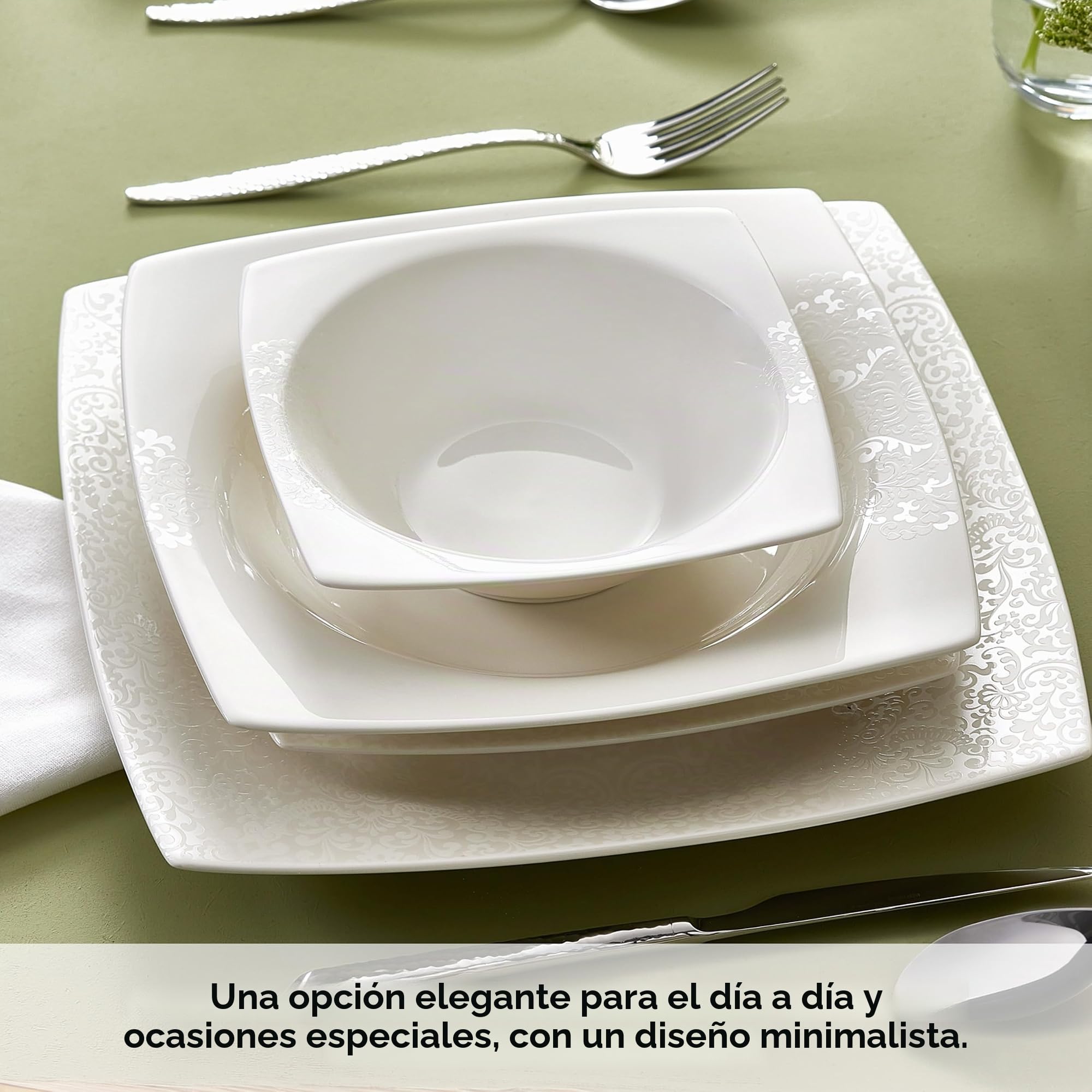 Karaca New Flava - Vajillas Completas para 6 Personas Porcelana - Juego de Platos Vajilla Blanca 24 Piezas con Platos de Servicio, Hondos, Postre y Boles
