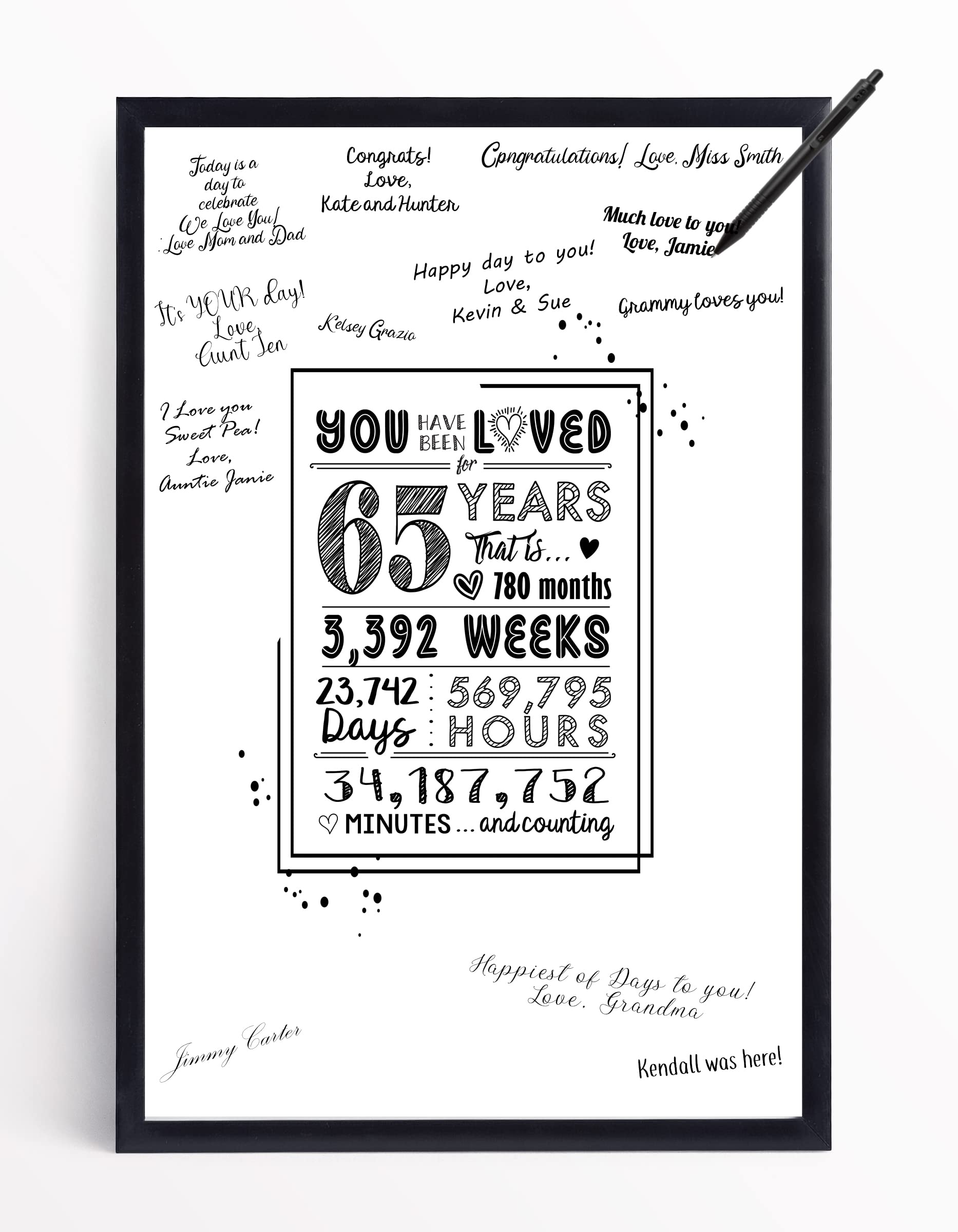 Katie Doodle 65th Birthday Decorations for Women Men - Cute Guest Book Alternative or Group Card -Great 65th Birthday Gifts for Women or 65th Birthday Gifts for Men - 11x17 Signature Poster [Unframed]