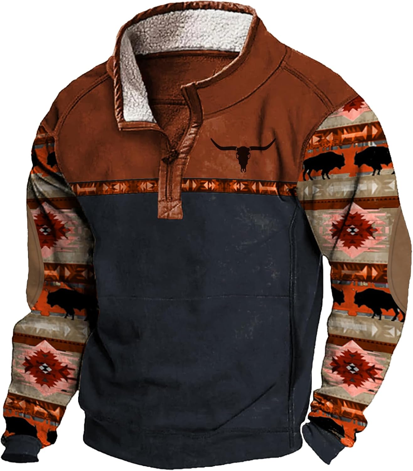 Mens Hoodies Bull Graphic Western Aztec Sweatshirt Pullover Cowboy Fleece Country Vintage American Native Shirts