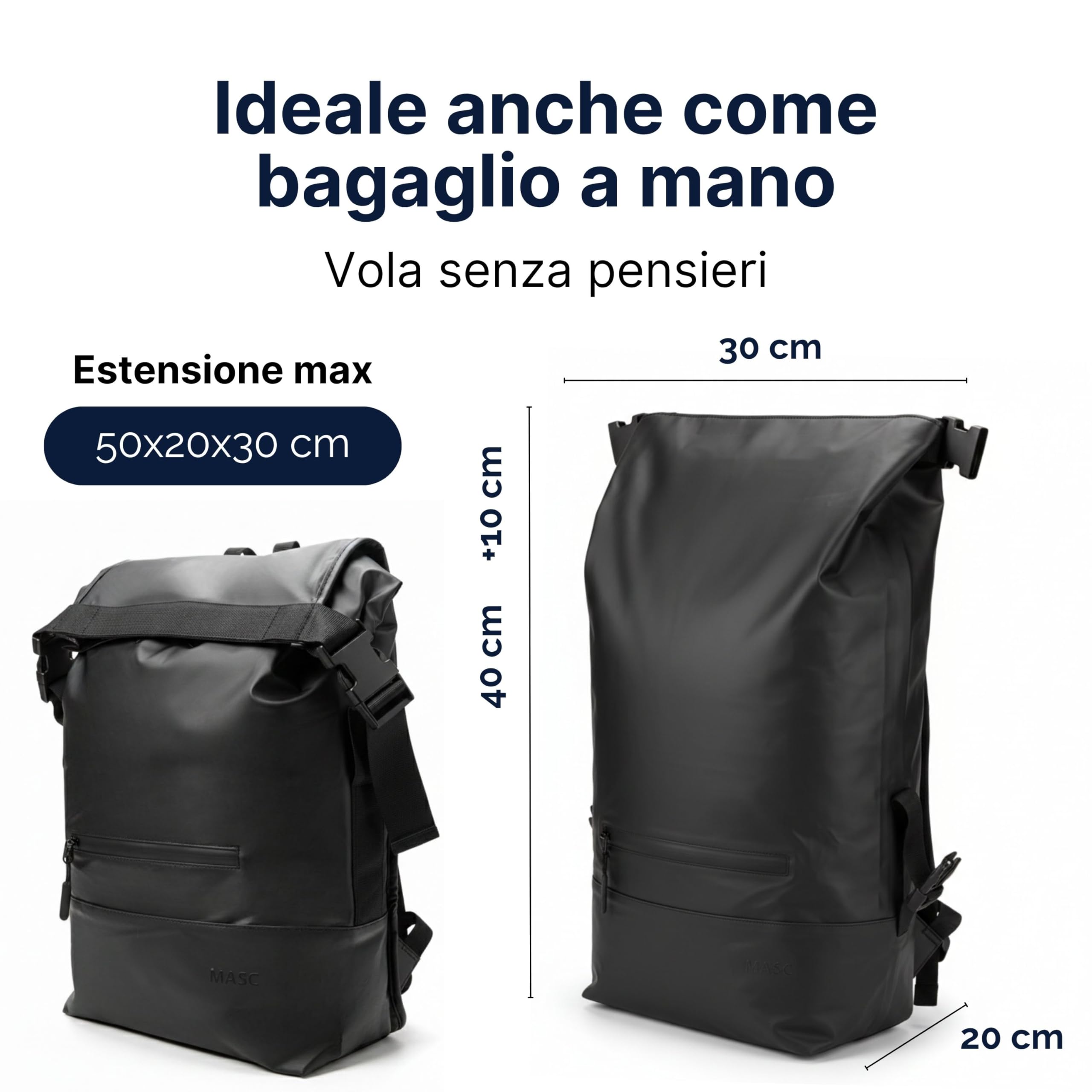 MASC Zaino Rolltop per Ufficio, Zaino da Lavoro Porta PC 17 Pollici, Elegante e Impermeabile perfetto per Uomo e Donna