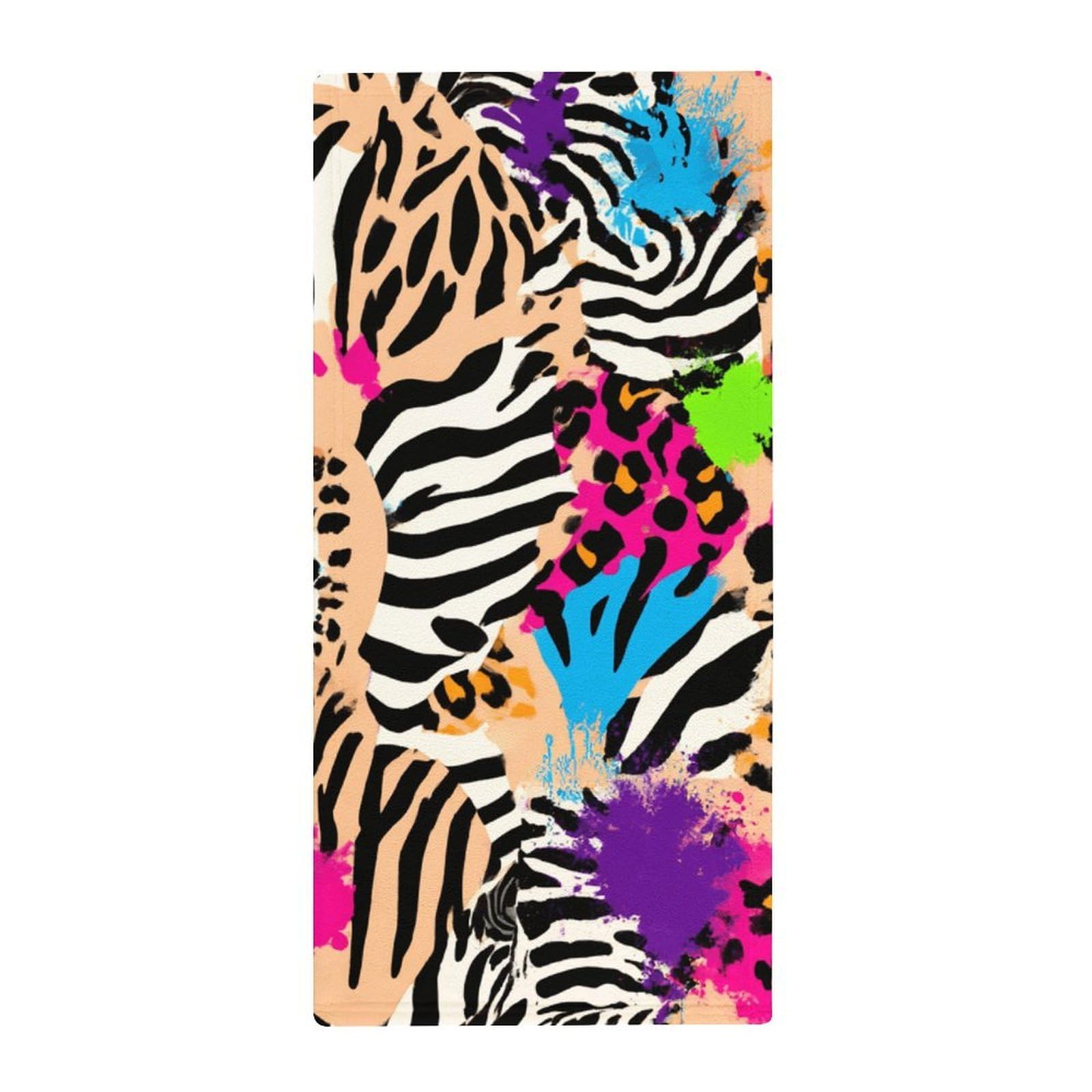 Anceky Compact Travel Bath Towels, Rainbow Animal Zebra Tiger Cheetah Leopard Print Splatter Quick-Dry Absorbent Towels for Gym, Camp & Fitness Enthusiasts
