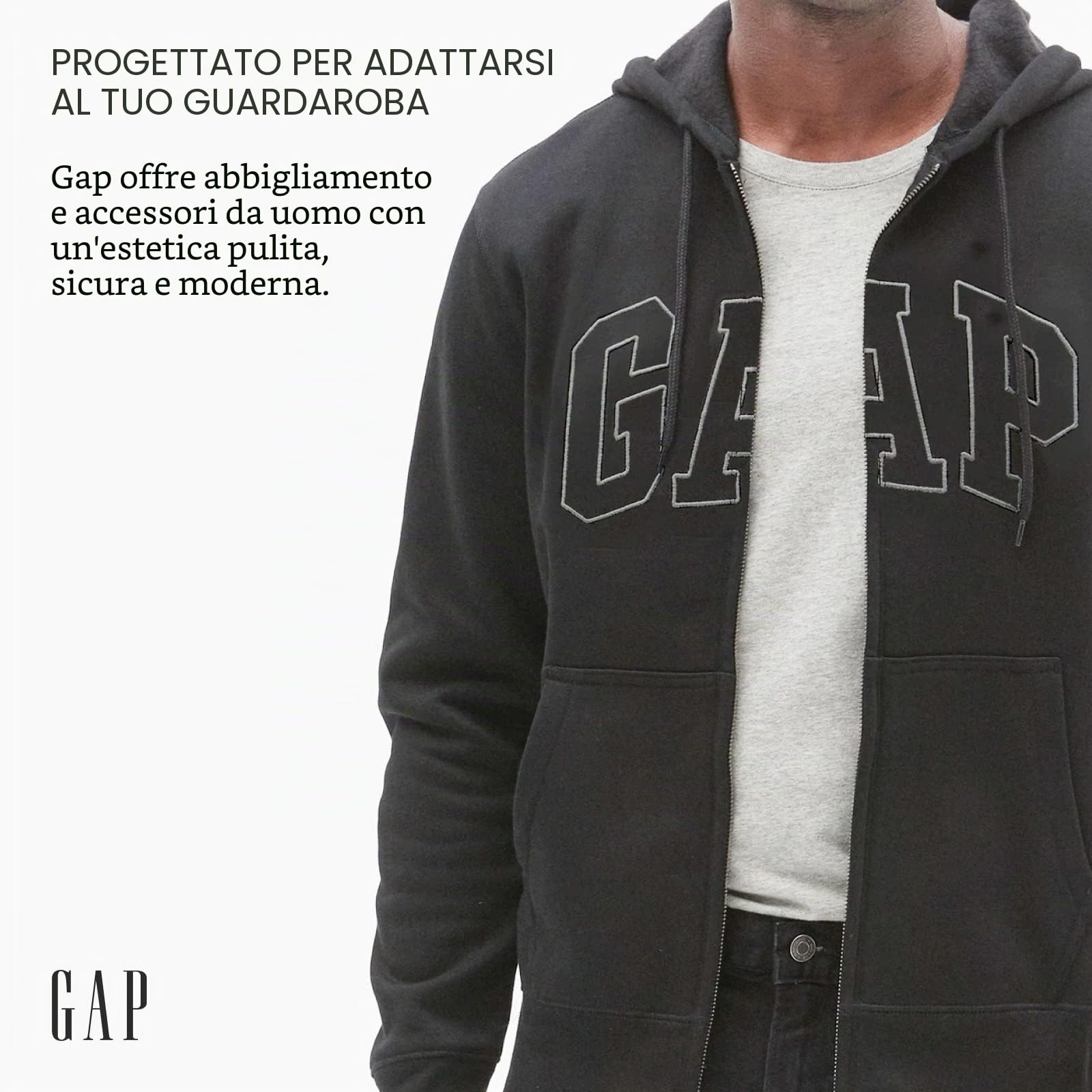 Gap Logo Heritage Hoodie Hooded Full Zip Sweatshirt Maglia di Tuta Uomo (Pacco da 1)