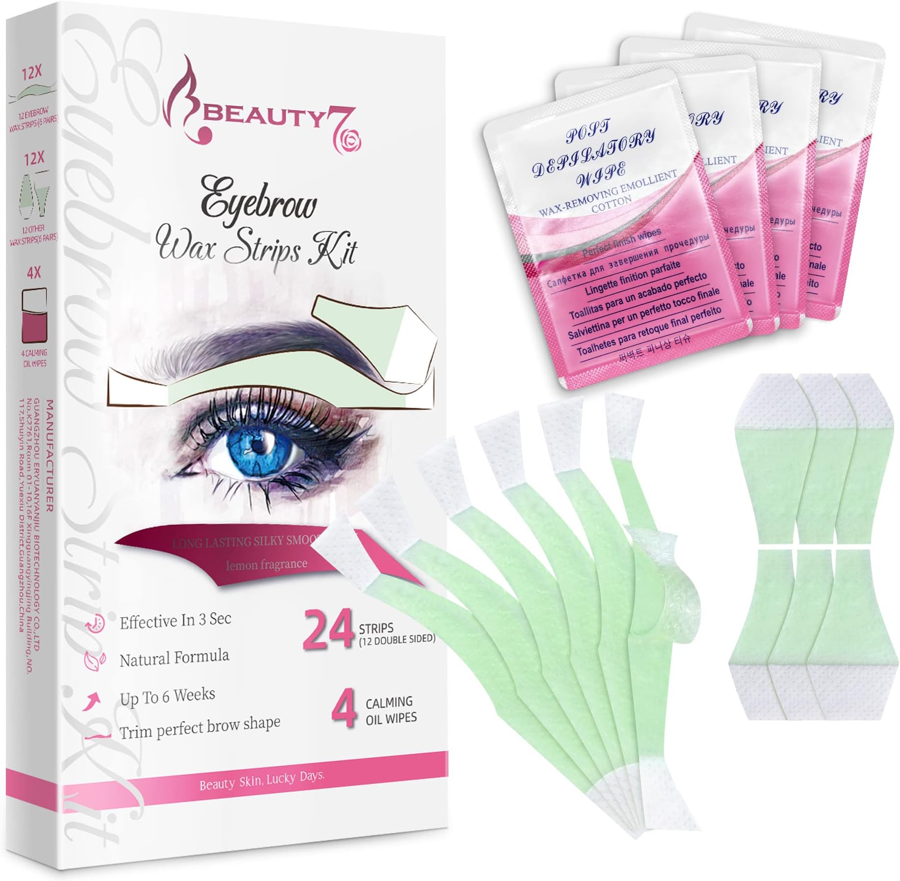 Wax Strips for Face, Eyebrow Shaper Pre-cut, 24pcs Waxing Strips with 4pcs Cleaner Oil Wipes, Cold Wax Strips Facial Hair Removal