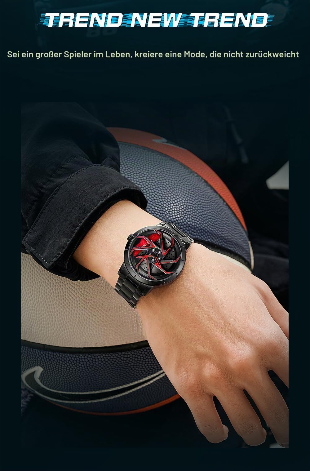 Gosasa Herren-Rennuhren, drehbar, Auto, Felge, Radnabe, Design, Sportuhren, Edelstahl, wasserdichte Uhr