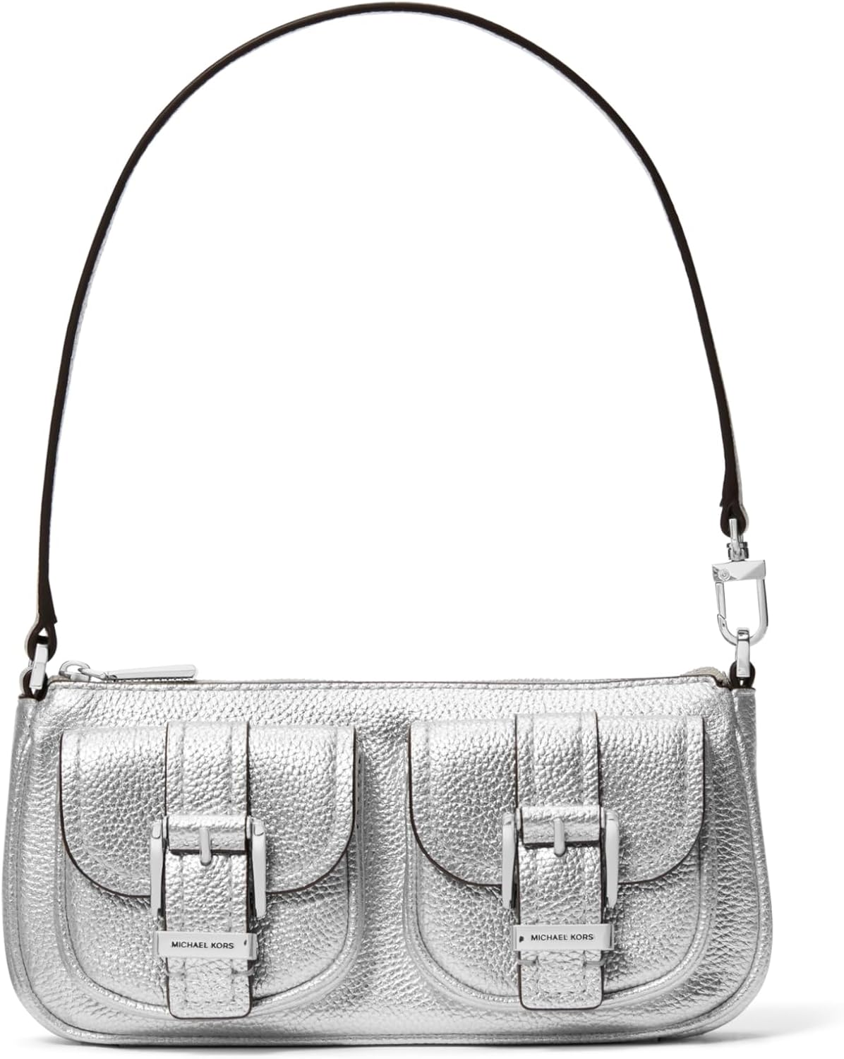 Silver-tone Hardware/Metallic Pebble Embossed Leather/Silver