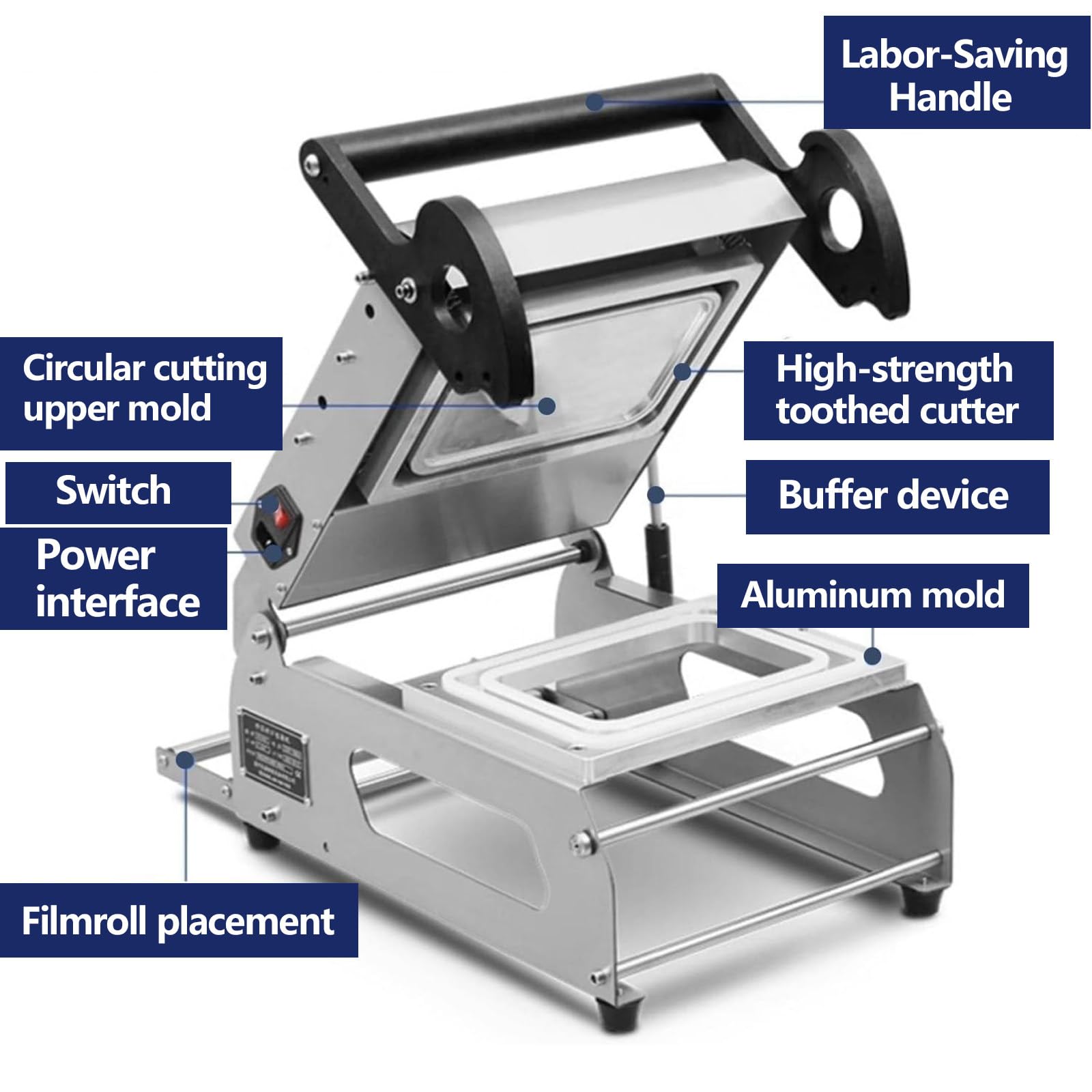 Máquina selladora de alimentos a presión manual, embalaje semiautomático, ideal para sellar cajas y bandejas de carne para llevar