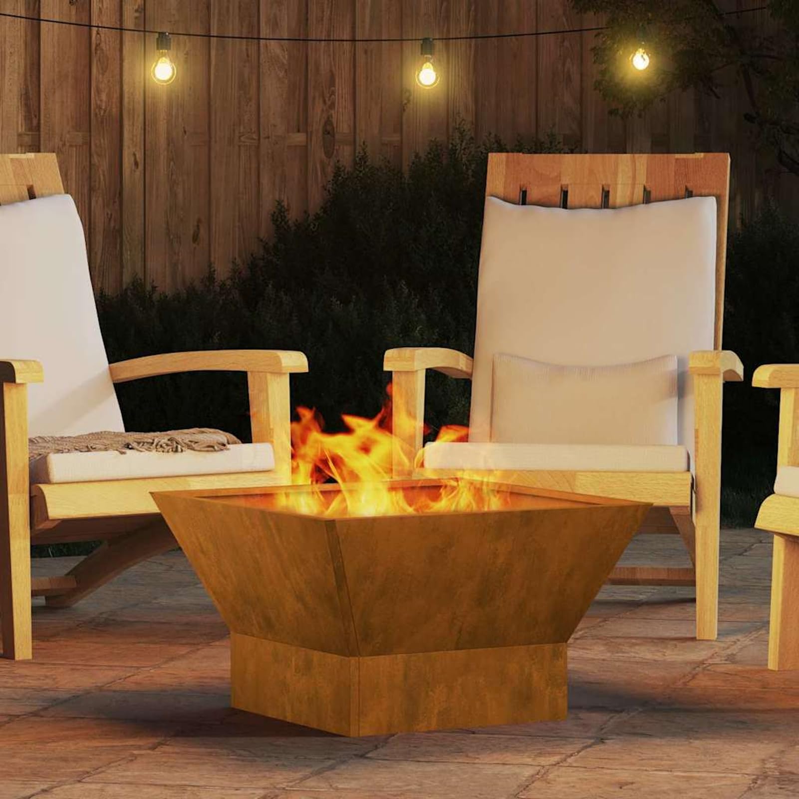 Fasba Fogata de Acero Cuadrada para Exterior: Resistente al Calor, 60x60x35 cm, Marrón Jardines y Terrazas