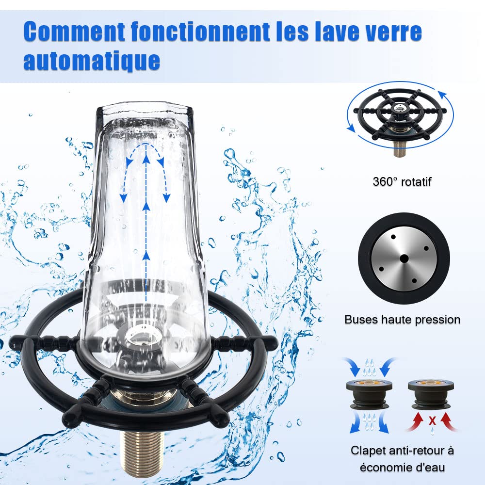 Rince Verre Evier, Lave Verre Evier, Pour un Nettoyage Rapide des Verres, tasses à café, Biberons et verres à vin, Accessoires D'évier de Cuisine de Qualité Pour les Bars, Maisons et Restaurants.
