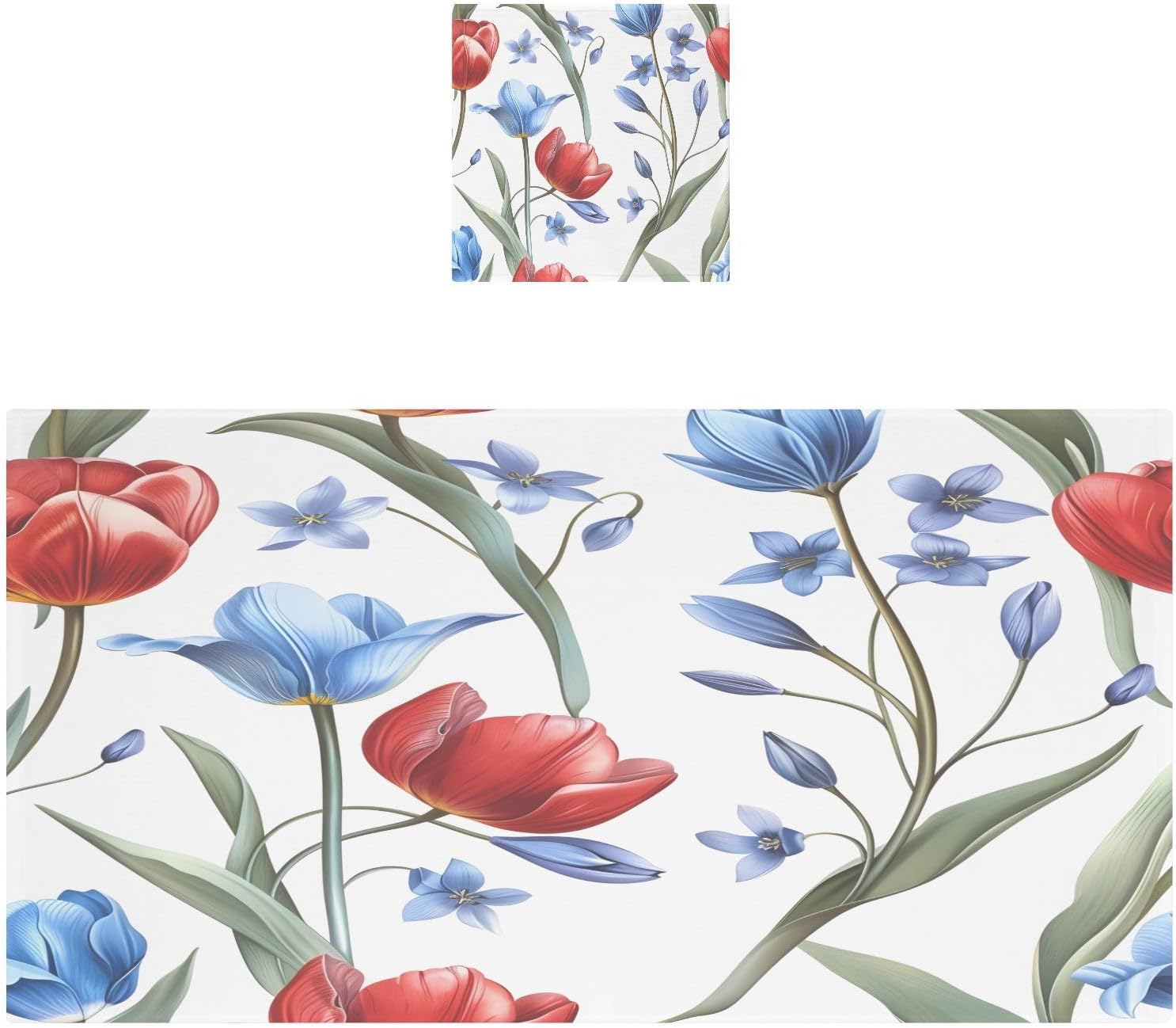 Hand Towels Premium Soft and Highly Absorbent Tulips and Blue Flowers 2 Pcs Towels for Bathroom Set 100% Cotton Decorative Face Towels