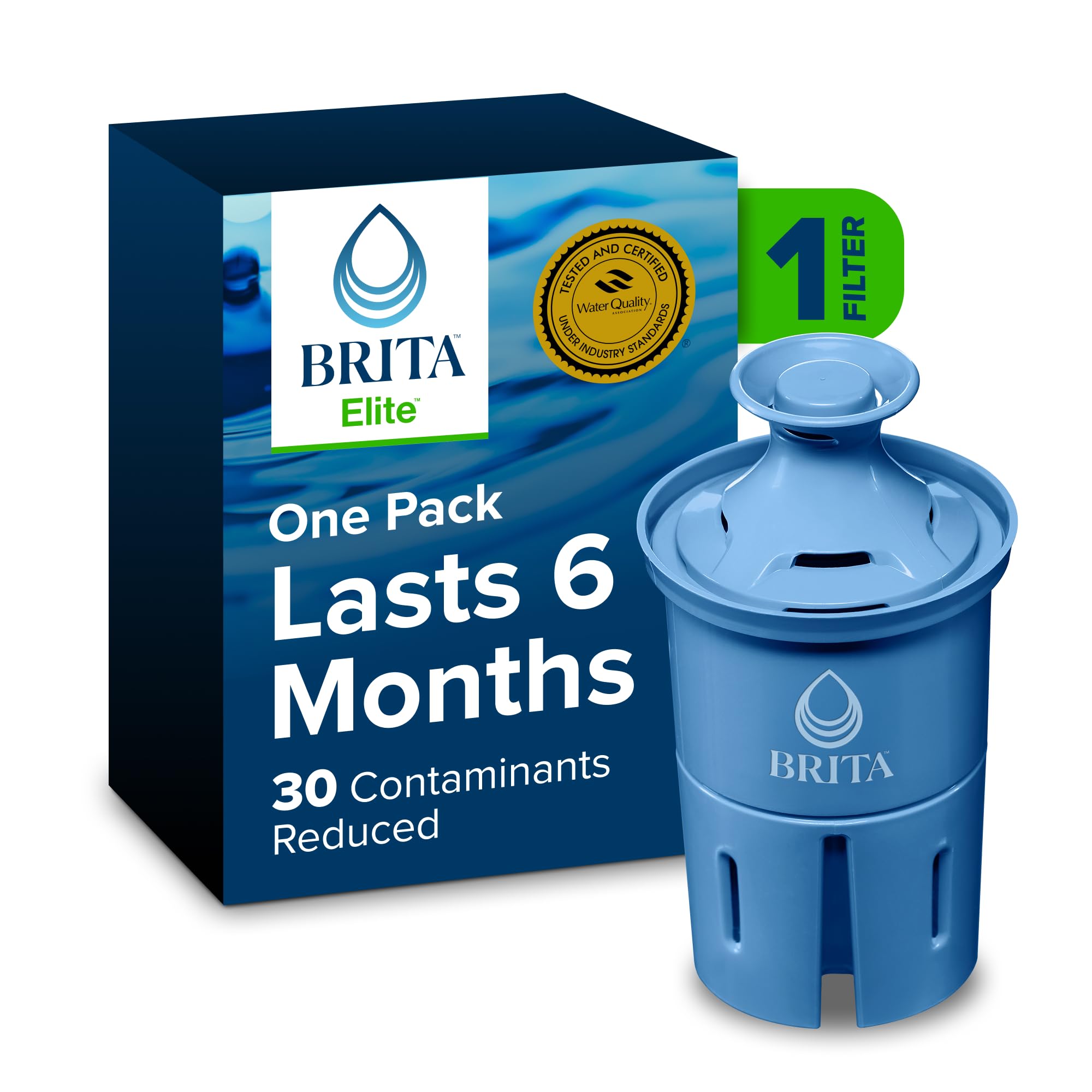 Brita Elite Water Filter Replacement for Pitchers and Dispensers, BPA-Free, Reduces 99% of Lead, Lasts Six Months or 120 Gallons, Includes 1 Pitcher Replacement Filter