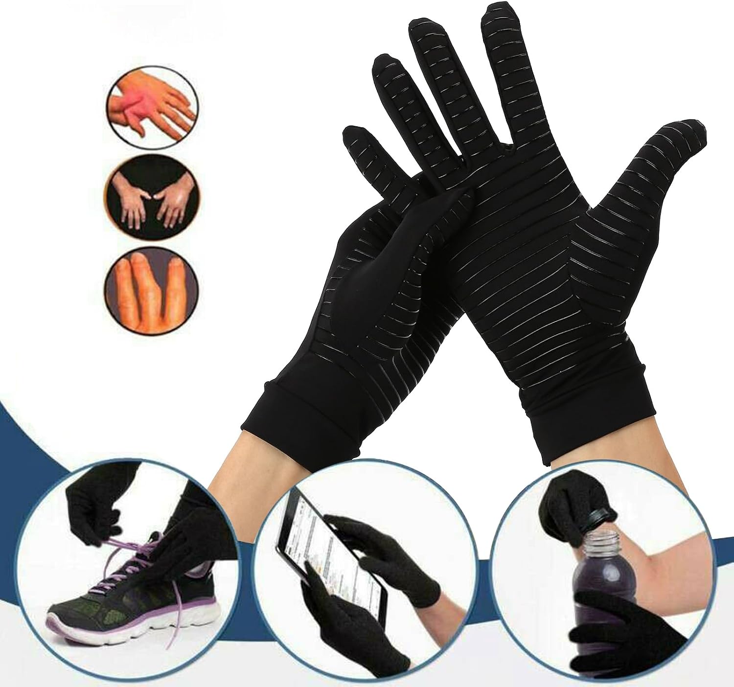 VINGVO Copper Compression Gloves, Fingerless Arthritis Gloves, Breathable Copper Fiber Glove for Pain Relief, Ideal for Typing, Cooking & Daily Use (M)
