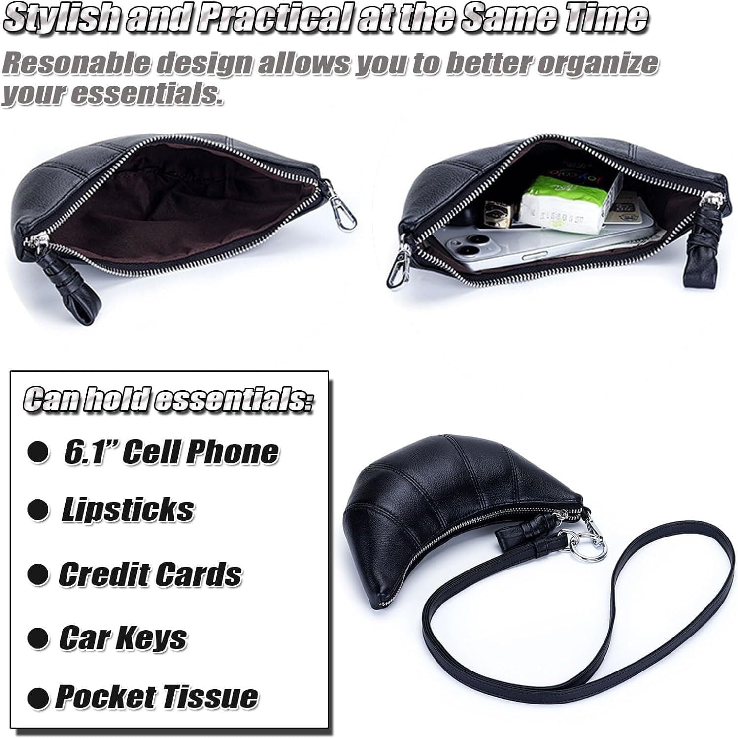 [AMVIKS] ミニ牛角財布女性用レザー携帯電話財布レディーススタイリッシュなクラッチバッグショルダー財布取り外し可能なストラップ