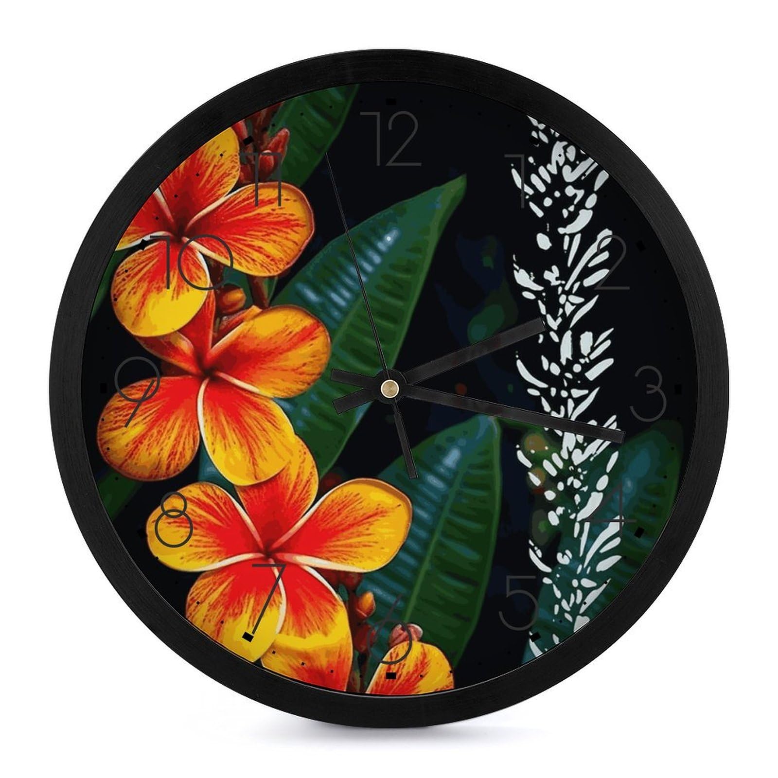 Horloge murale silencieuse fleurs hawaïennes pour salon et cuisine moderne