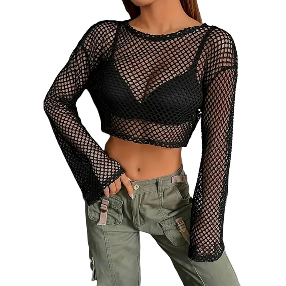 Rrongwn Maglione sexy da donna a maniche lunghe, con scollo a crochet, top  da streetwear, sexy, a rete, sexy, per feste, carnevale, Nero , XXL :  Amazon.it: Moda
