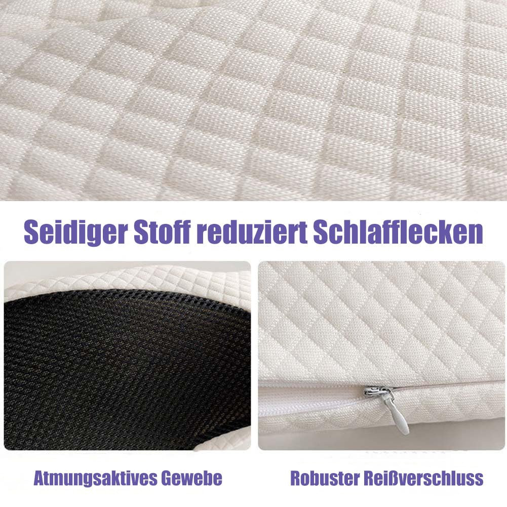 Lunava Almohada ortopédica, almohada ortopédica ergonómica, almohada de espuma viscoelástica transpirable con tapones para los oídos antifaz para dormir de lado, espalda y boca abajo, lavable (D, 1