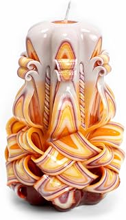 Carved Candle, Yellow and White – Festive Christmas Décor, Artisan Home Accent, Ideal Holiday Gift, Scented