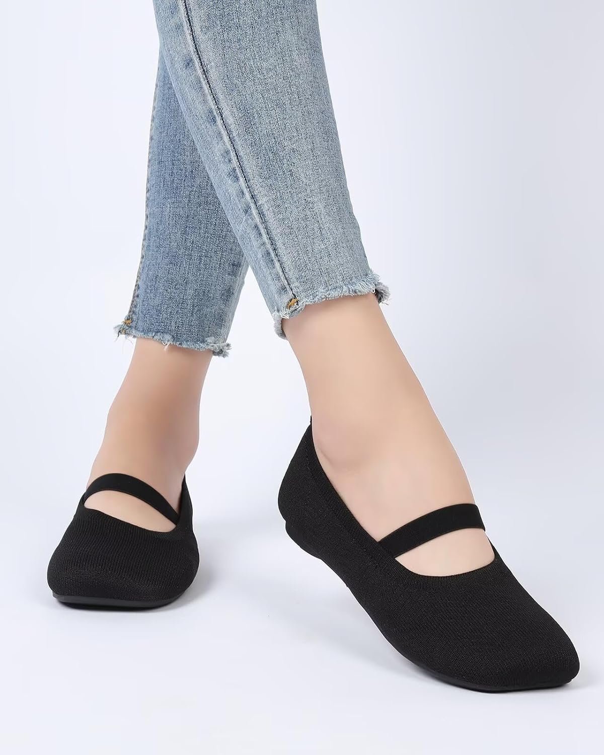 Women's Wide Toe Box Flats Shoes Knit Mary Jane Ballet Flats Comfort Casual Ballerina Walking Dressy Slip-on Shoes with Strap - Image 2
